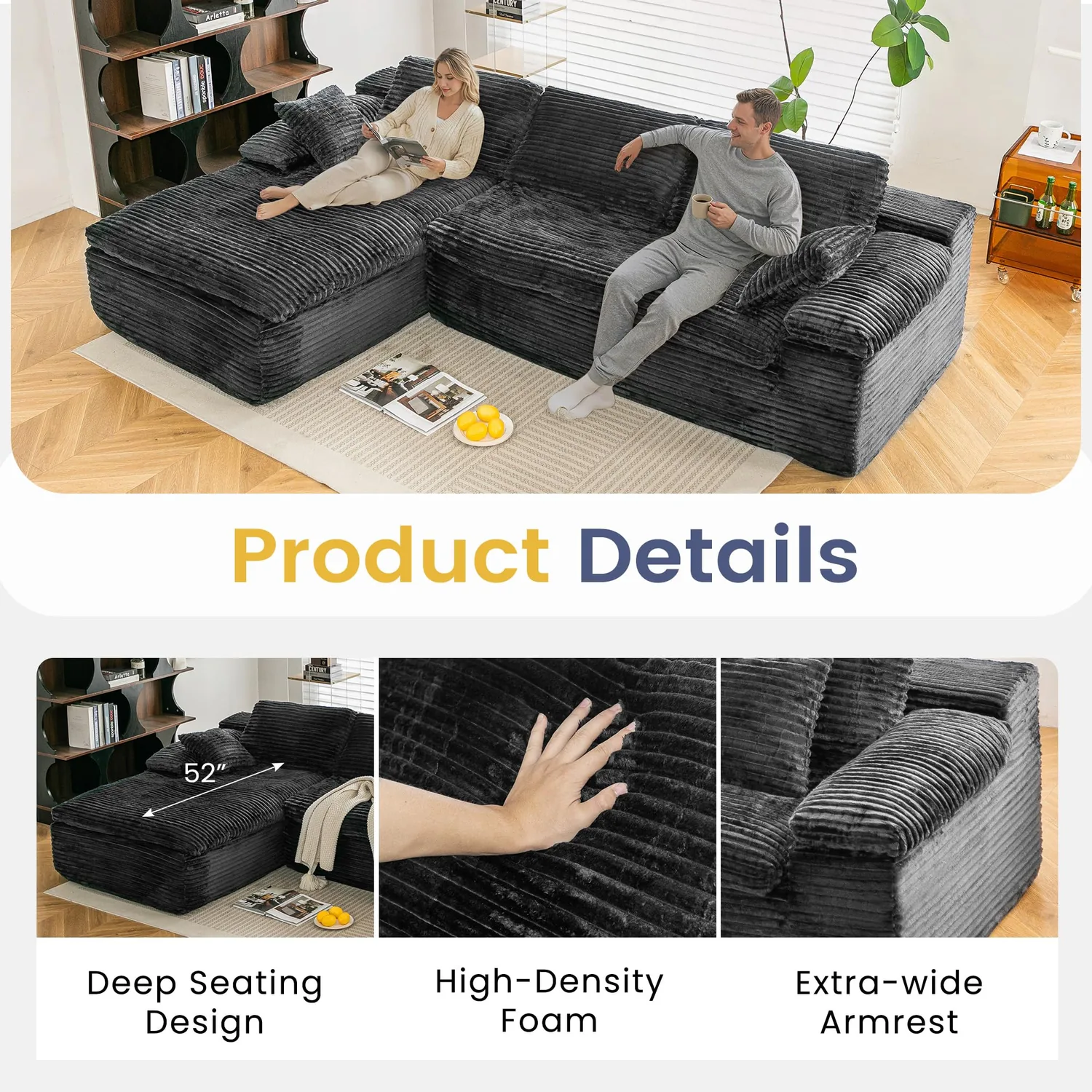 YODOLLA 110" Cloud Boneless L-Shaped Sectional Sofa - Luxurious Beige Modular Couch — view 9