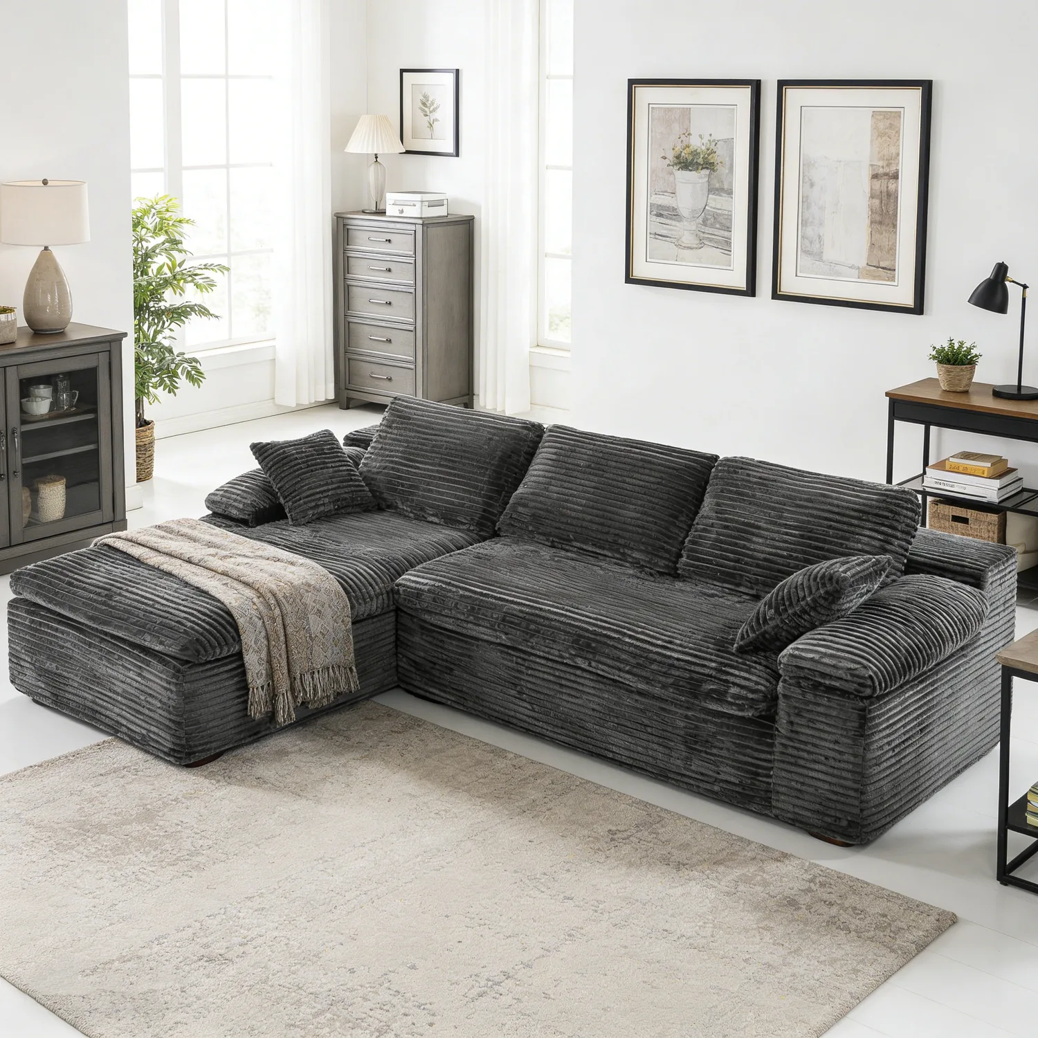 YODOLLA 110" L Shaped Cloud Sectional Sofa Beige - Modular Boneless Couch