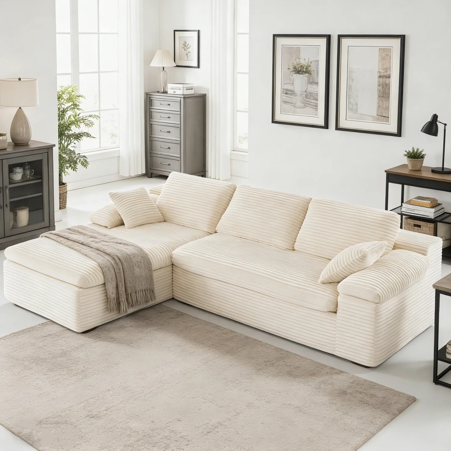 YODOLLA · YODOLLA 110" L Shaped Cloud Sectional Sofa Beige - Modular Boneless Couch