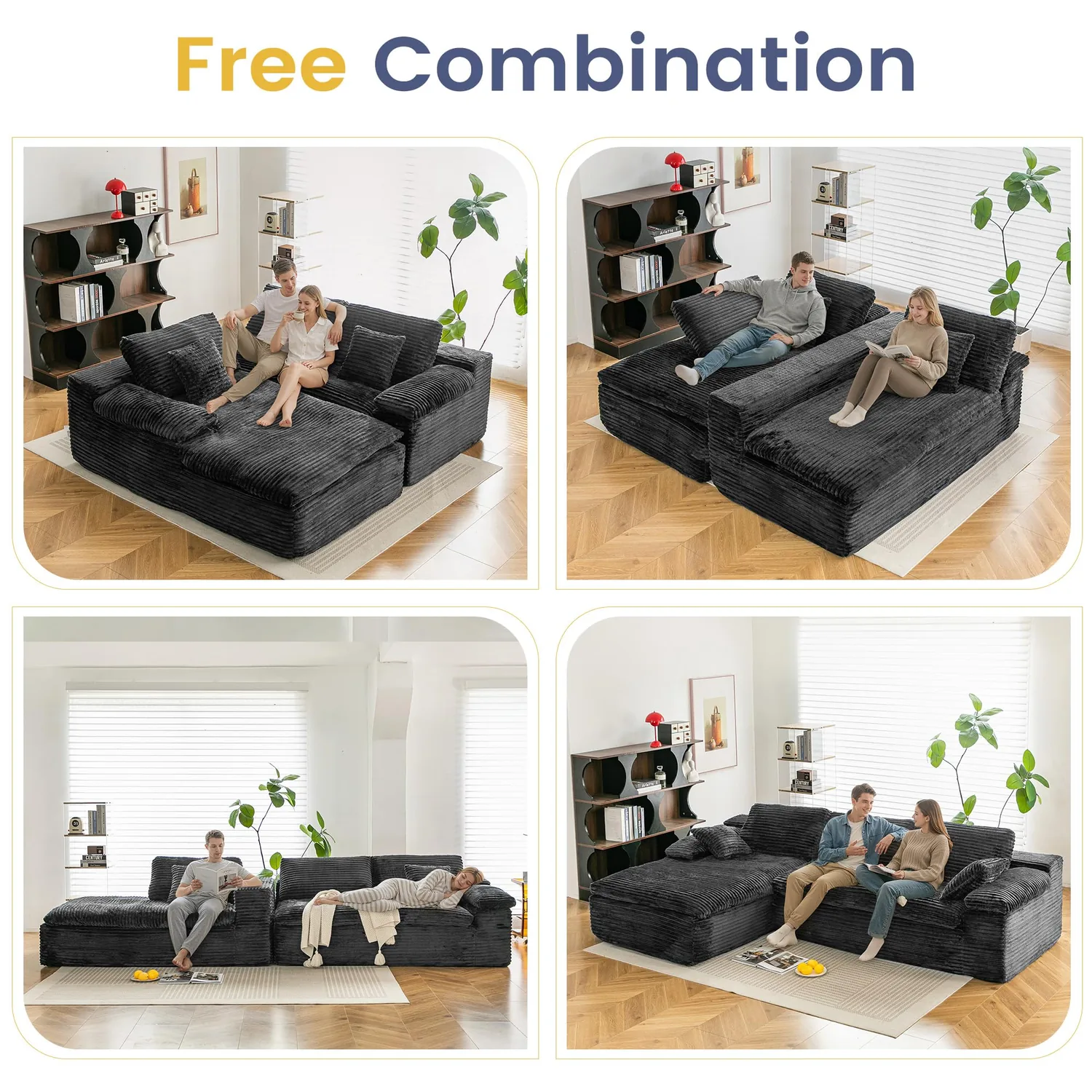 YODOLLA 110" L Shaped Cloud Sectional Sofa Beige - Modular Boneless Couch — view 6