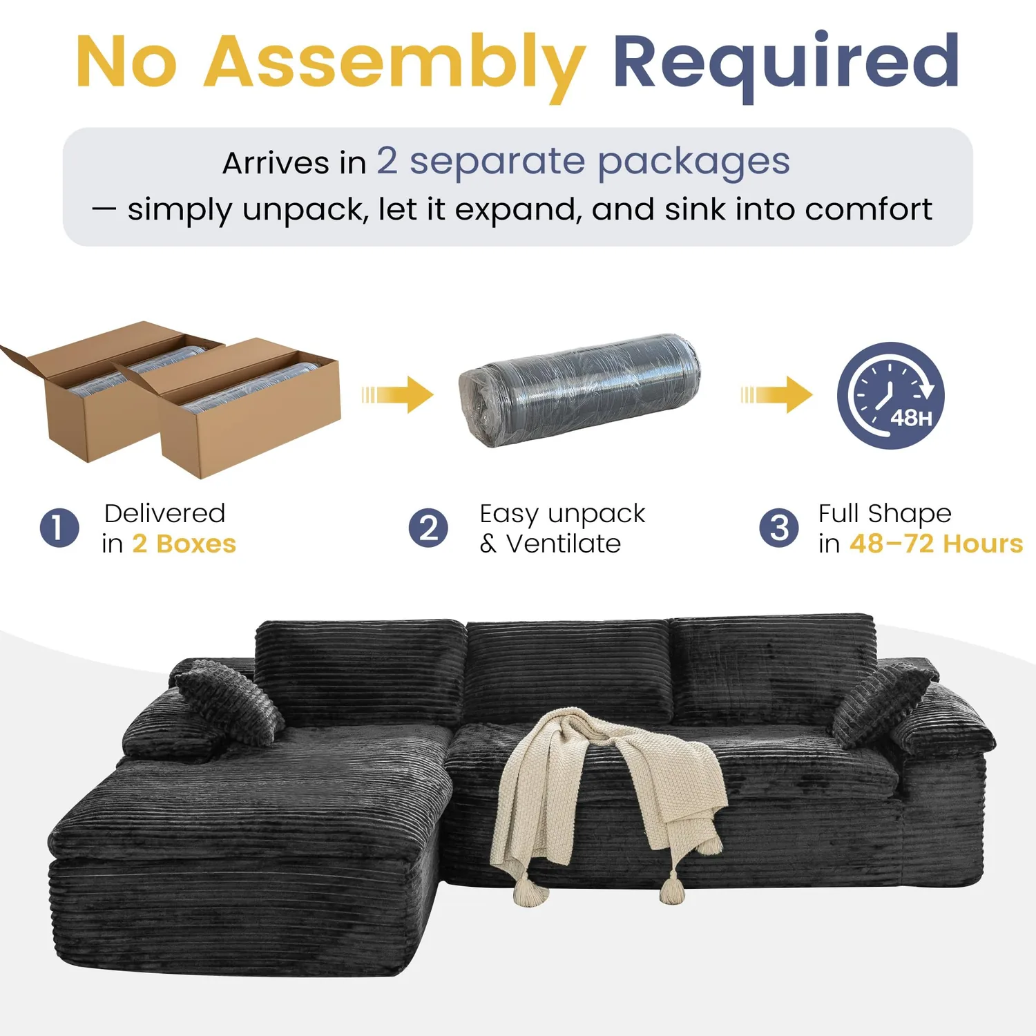 YODOLLA 110" L Shaped Cloud Sectional Sofa Beige - Modular Boneless Couch — view 8