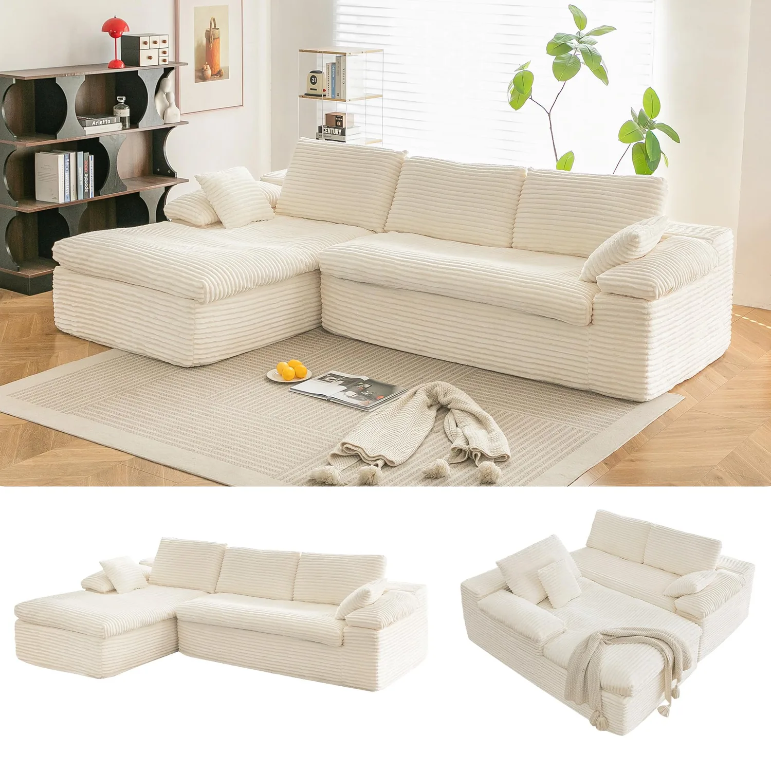 YODOLLA 110" L Shaped Cloud Sectional Sofa Beige - Modular Boneless Couch — view 10