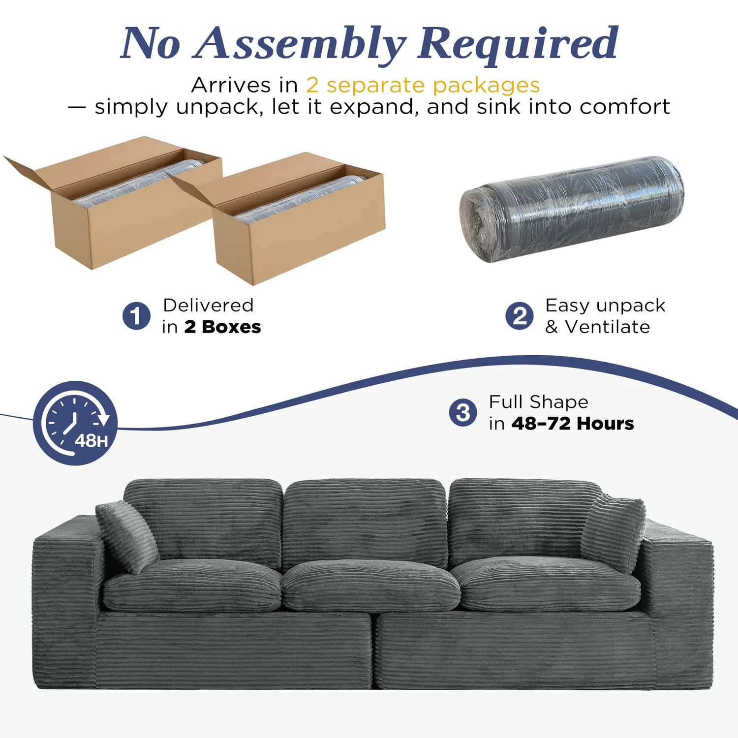 YODOLLA 110" Oversized Black Cloud Sofa | Boneless Couch Modern Living Room Furniture — view 8