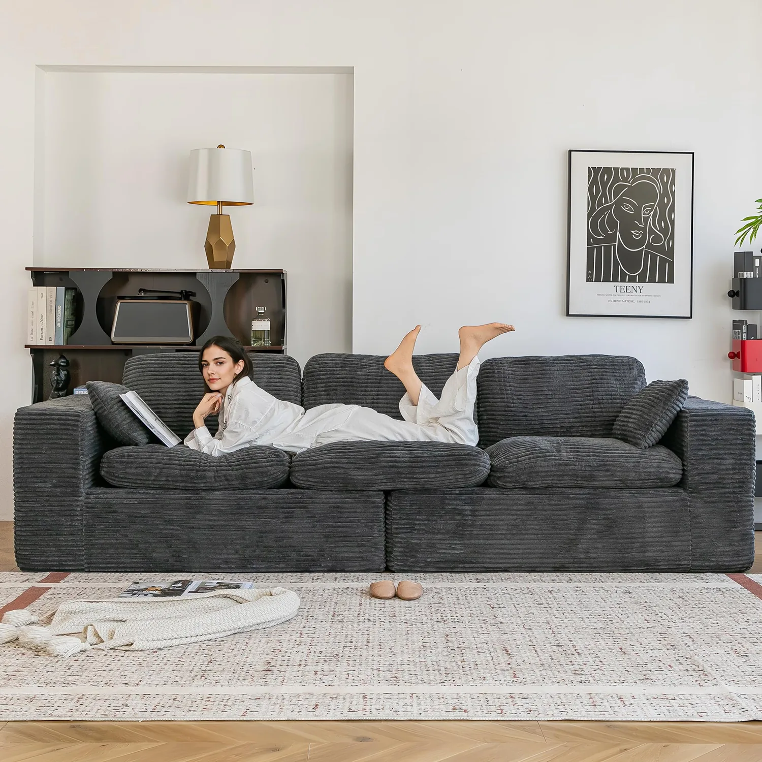 YODOLLA 110" Oversized Black Cloud Sofa | Boneless Couch Modern Living Room Furniture — view 9