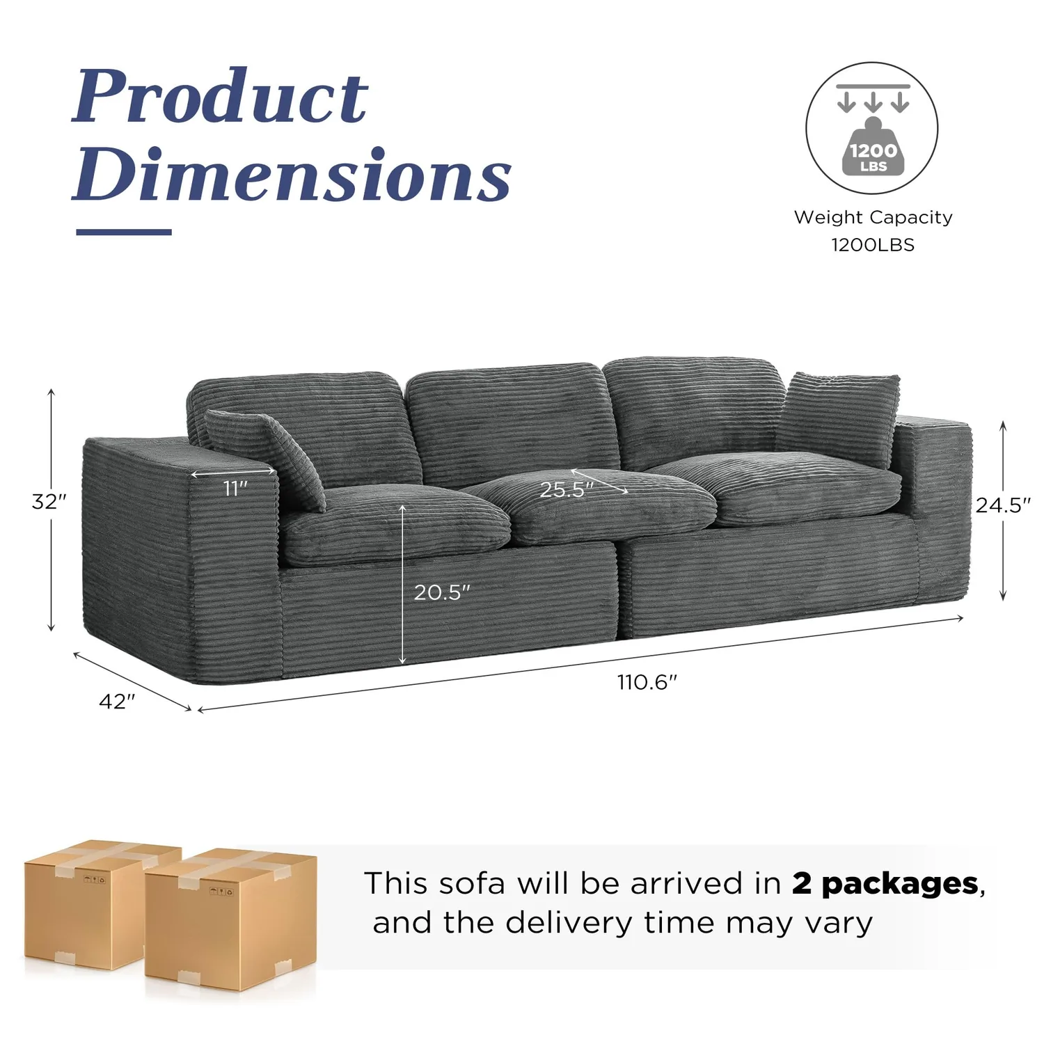 YODOLLA 110" Oversized Cloud Boneless Couch — view 4