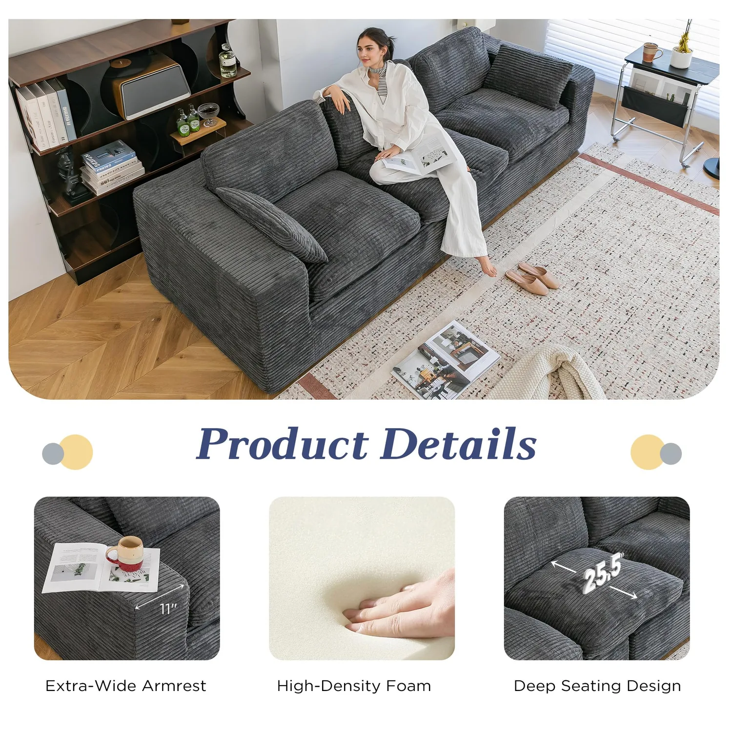 YODOLLA 110" Oversized Cloud Boneless Couch — view 6