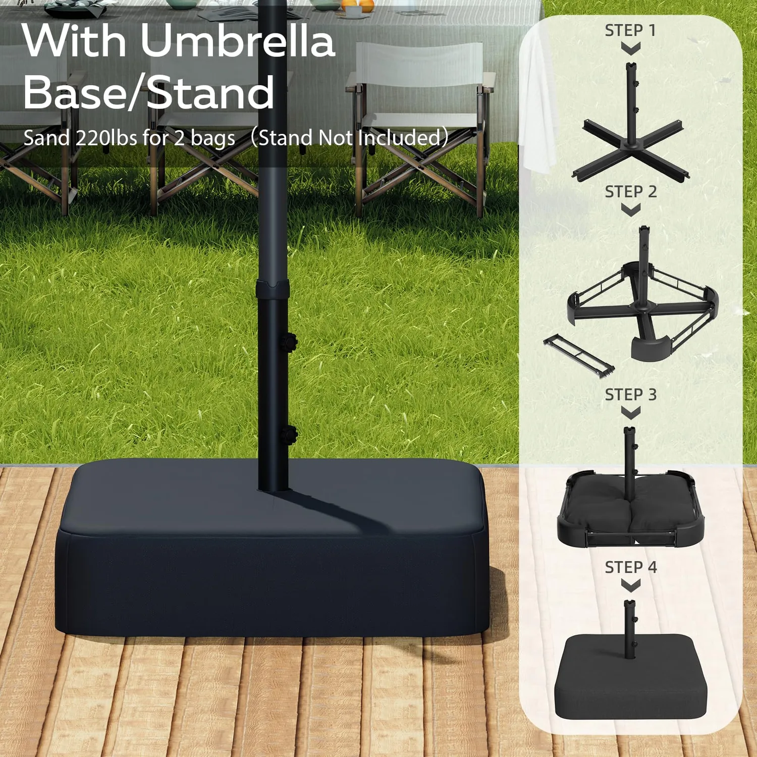YODOLLA 15ft Double-Sided Patio Umbrella Outdoor Rectangle Umbrella with Base, Tan — view 9