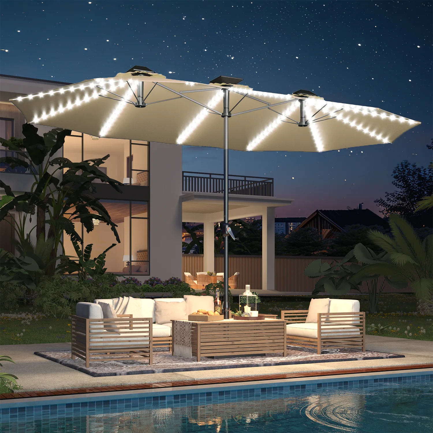 YODOLLA · YODOLLA 15ft Solar Patio Umbrella, Beige