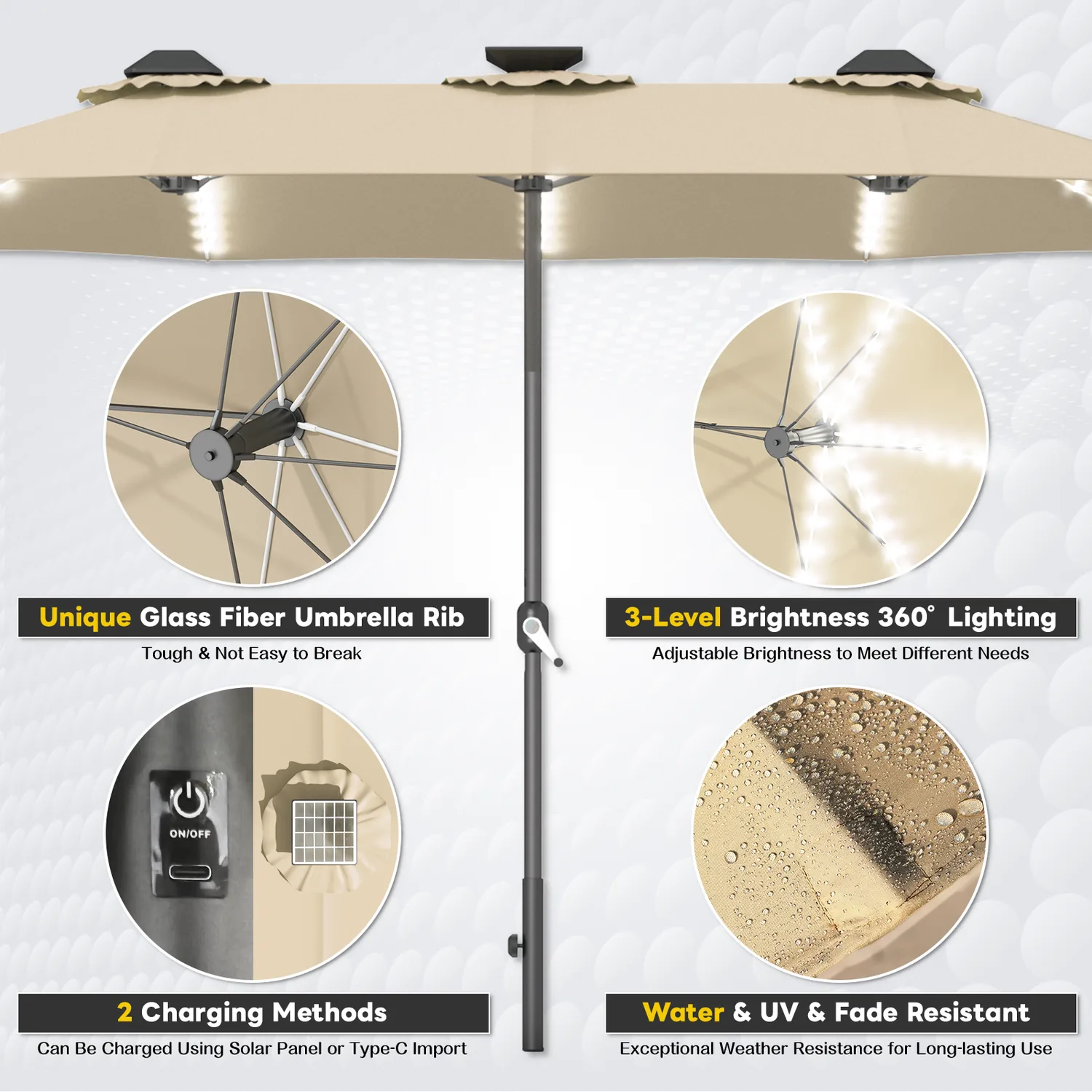 YODOLLA · YODOLLA 15ft Solar Patio Umbrella, Beige