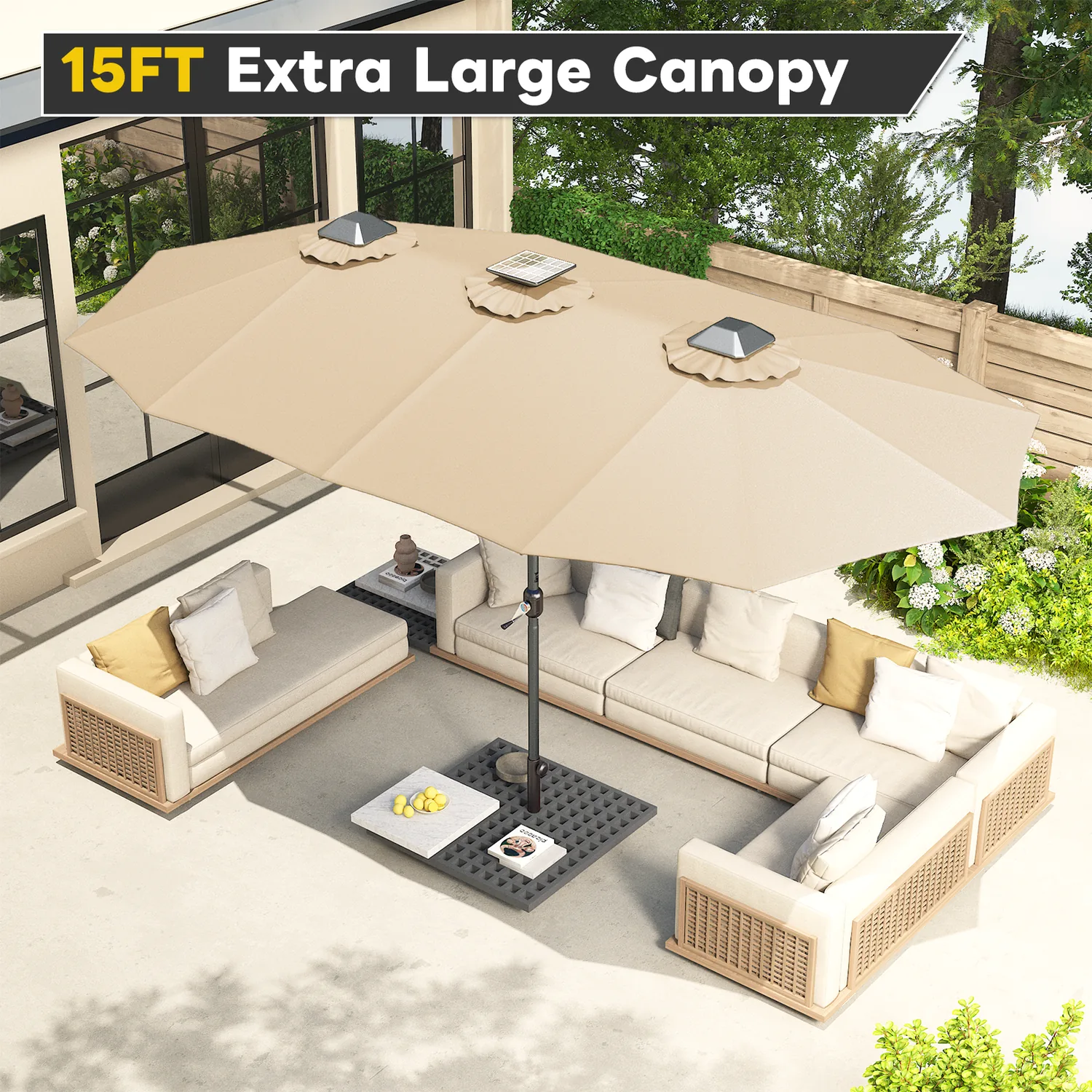 YODOLLA 15ft Solar Patio Umbrella, Beige — view 8