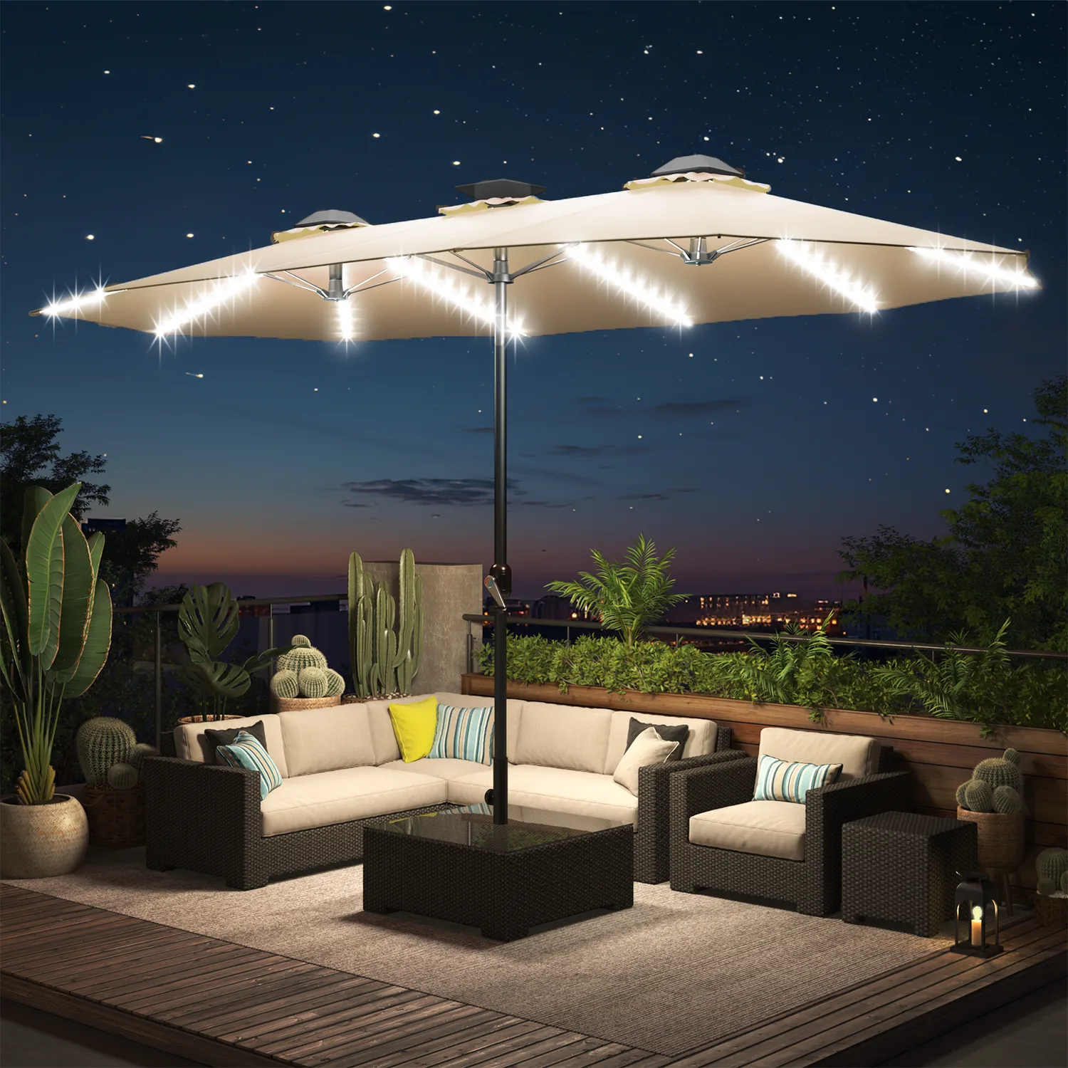 YODOLLA 15ft Solar Patio Umbrella, Beige — view 10