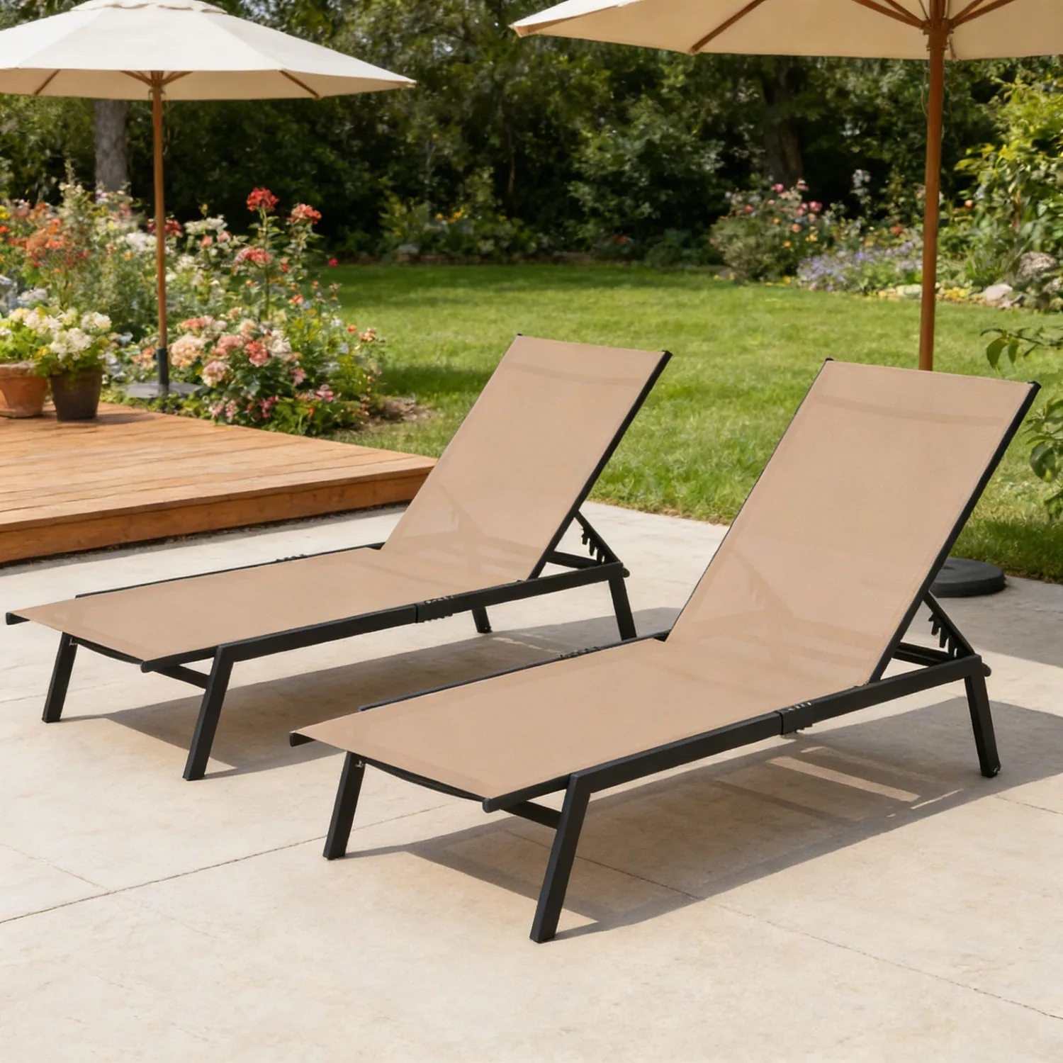 YODOLLA 2 PCS Curved Pool Lounge Chairs, Beige
