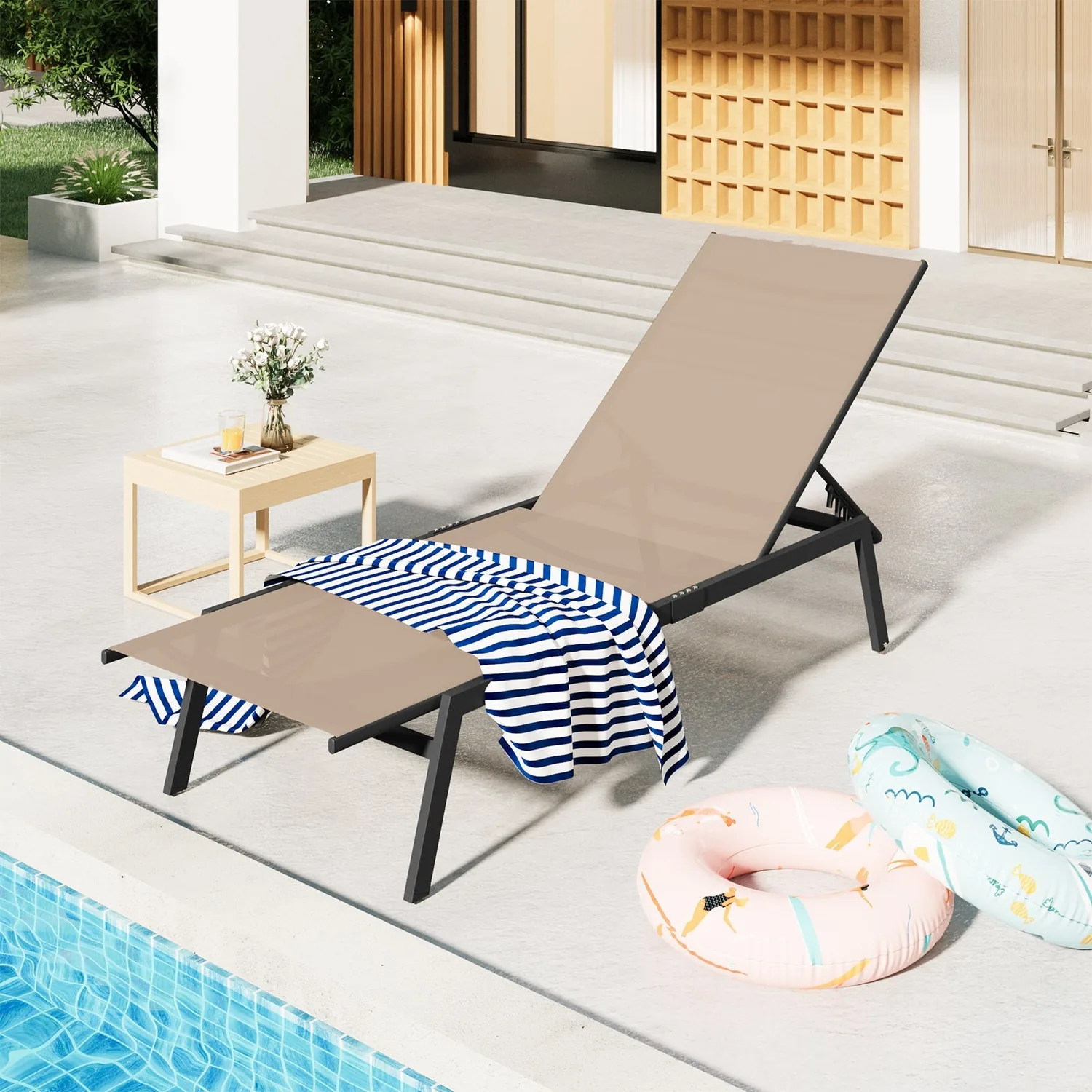 YODOLLA 2 PCS Curved Pool Lounge Chairs, Beige — view 9