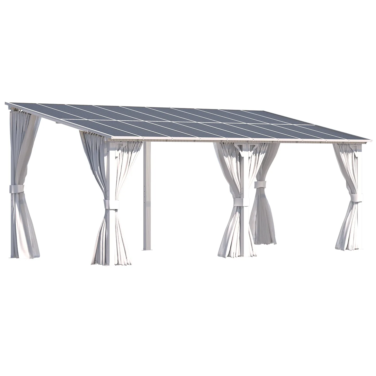 YODOLLA 20' x 8' Outdoor Lean to Gazebo Pergola with Curtain and Netting for Patio, White — view 10