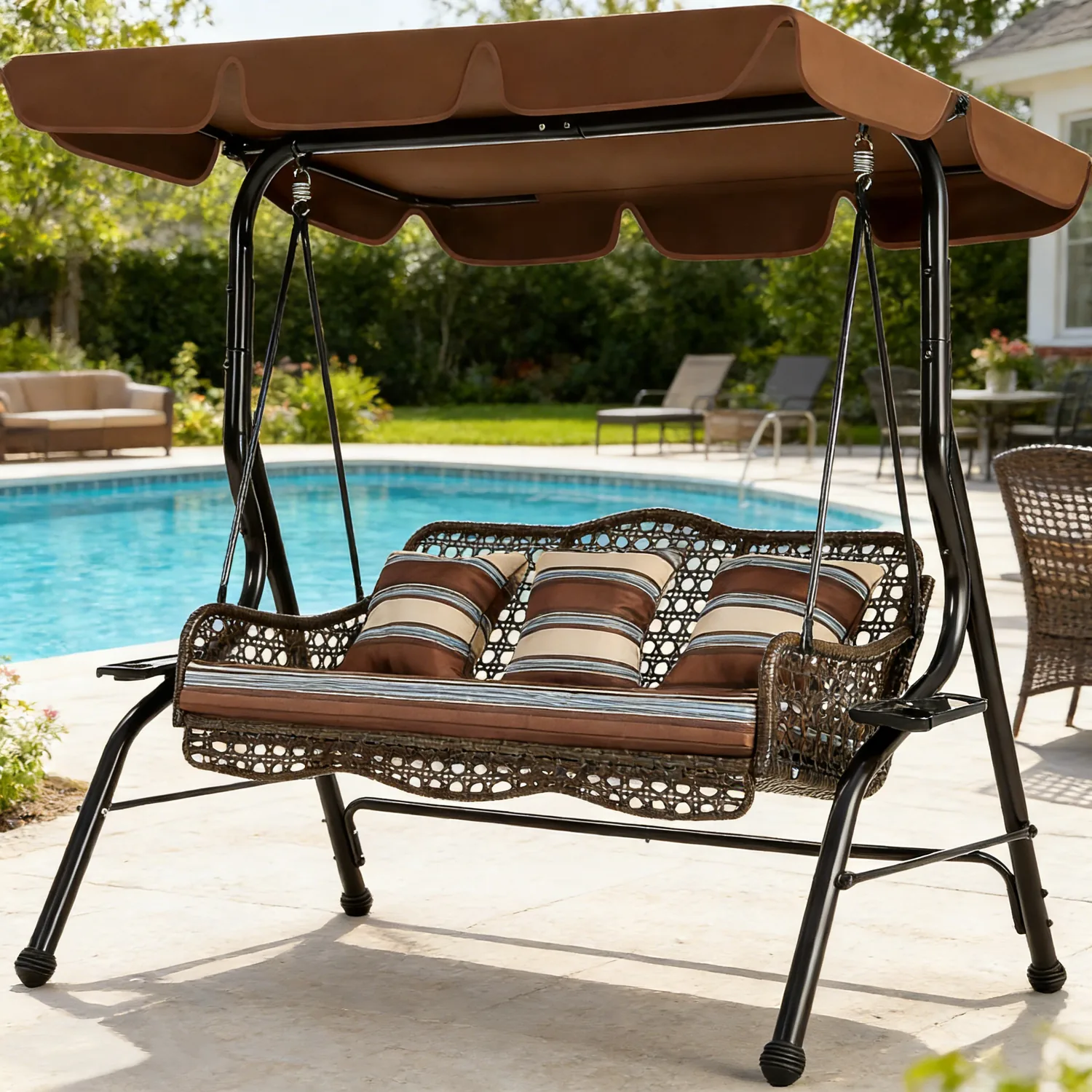 YODOLLA 3-Seat Outdoor Patio Swing Chair, Large Converting Canopy Porch Swing Glider — main image