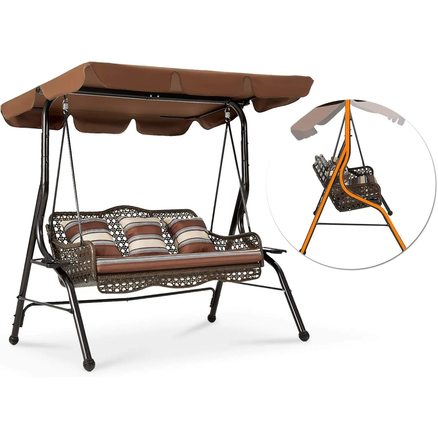 YODOLLA 3-Seat Outdoor Patio Swing Chair, Large Converting Canopy Porch Swing Glider — view 6