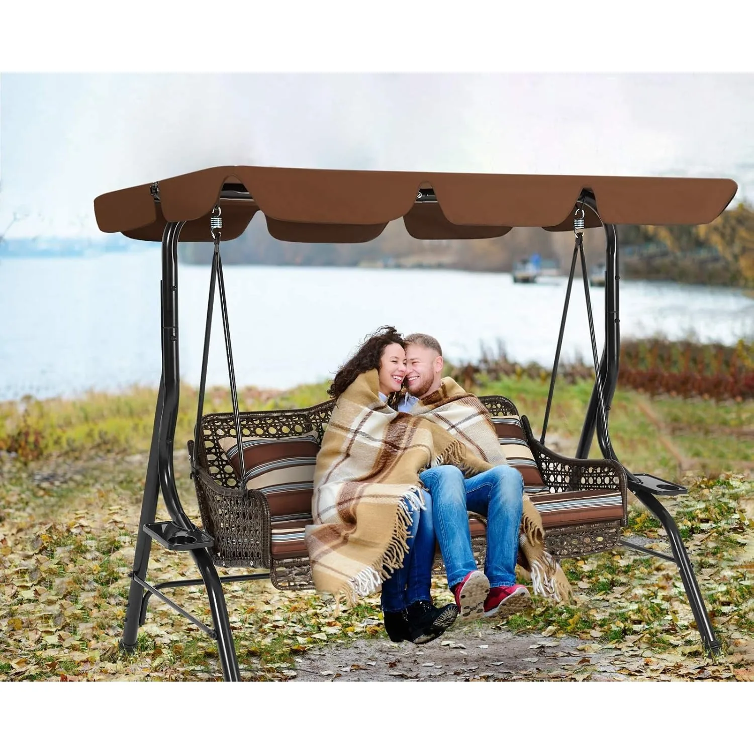 YODOLLA 3-Seat Outdoor Patio Swing Chair, Large Converting Canopy Porch Swing Glider — view 9