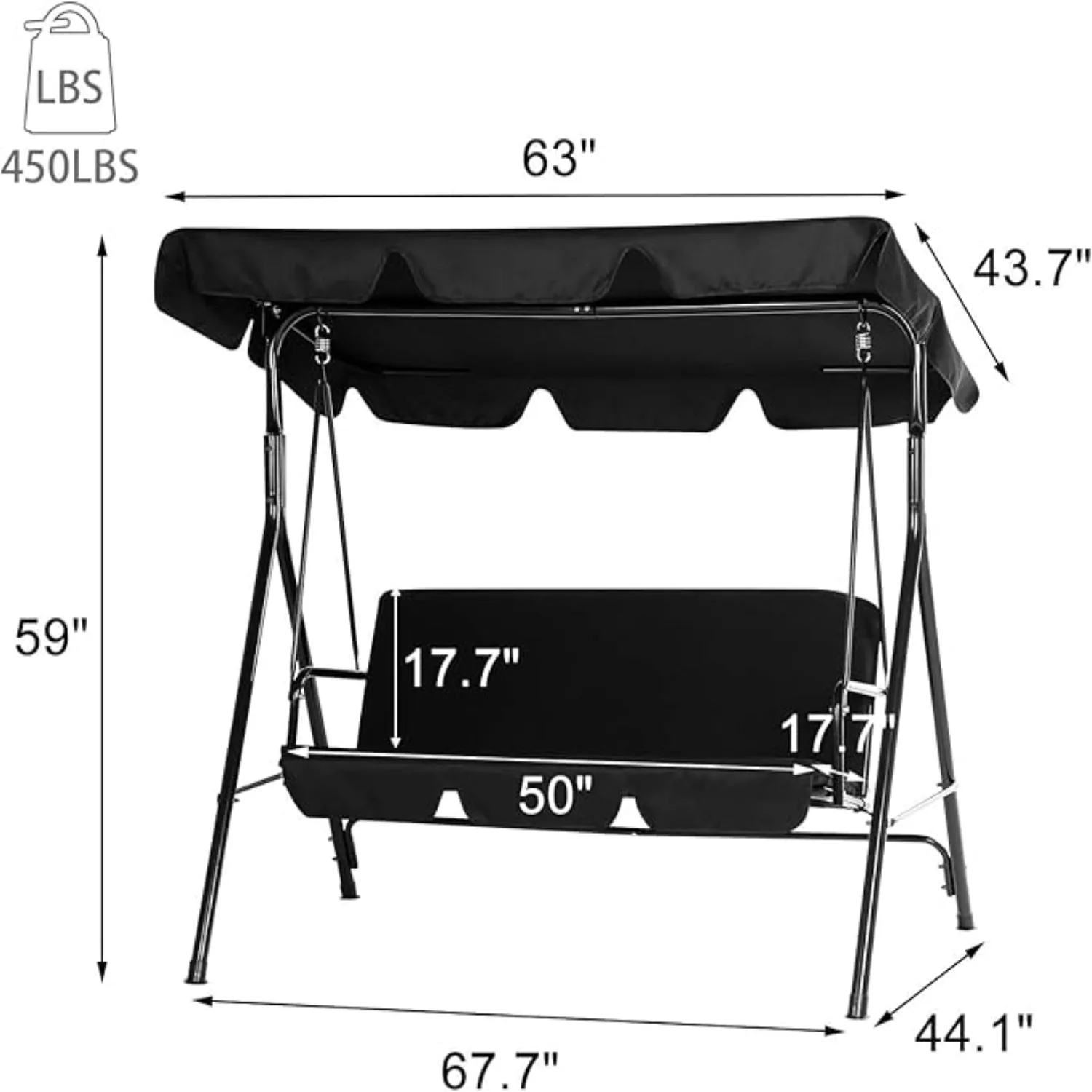 YODOLLA 3-Seat Outdoor Patio Swing with Canopy - Transform Your Backyard Oasis — view 3