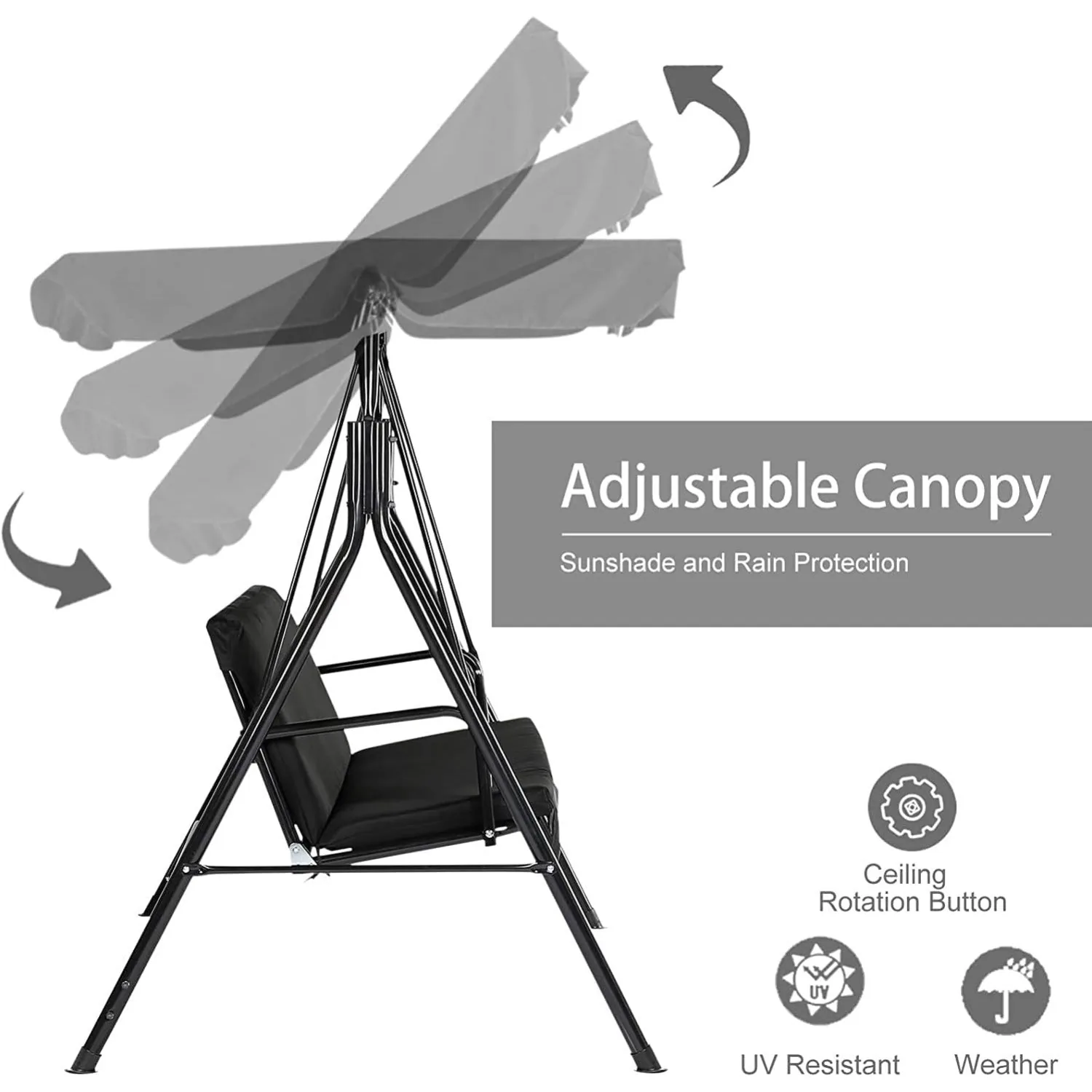 YODOLLA 3-Seat Outdoor Patio Swing with Canopy - Transform Your Backyard Oasis — view 4