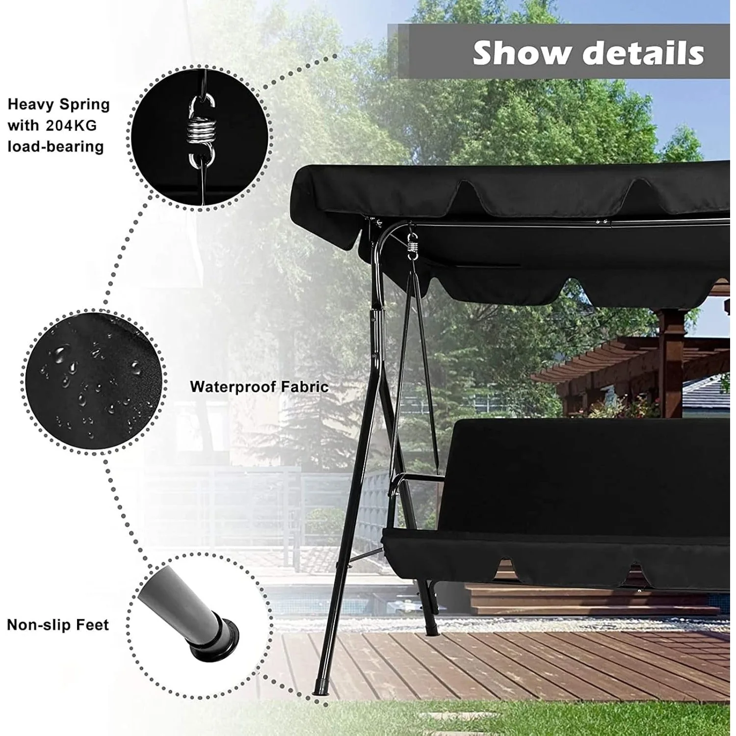 YODOLLA 3-Seat Outdoor Patio Swing with Canopy - Transform Your Backyard Oasis — view 5