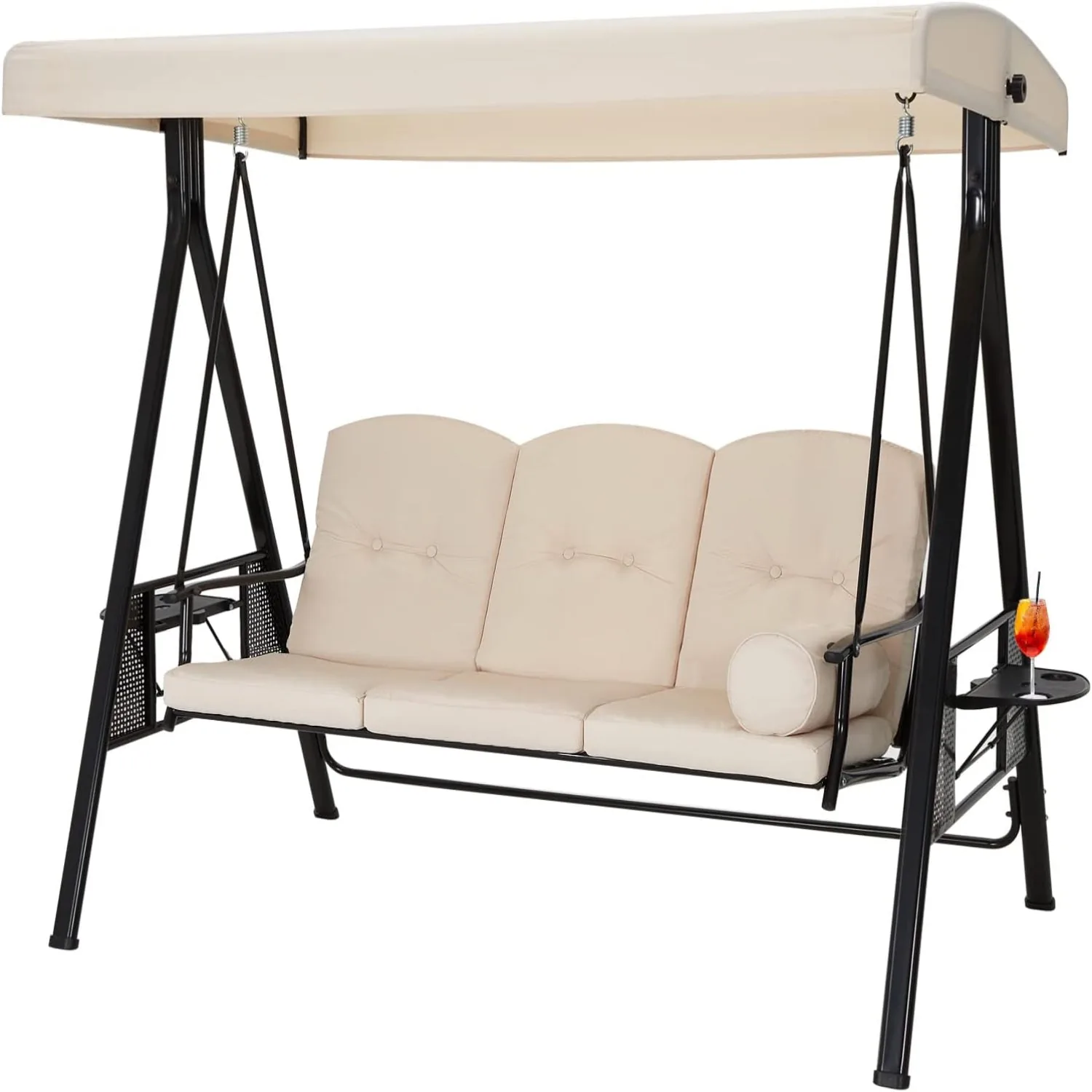 YODOLLA 3-Seat Patio Porch Swing Chair, Beige — view 2