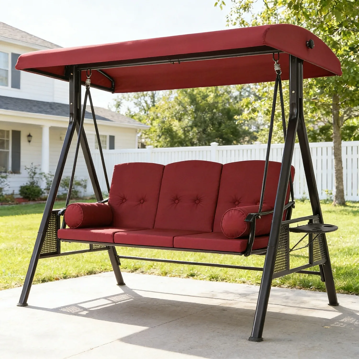 YODOLLA 3-Seat Patio Porch Swing Chair, Red