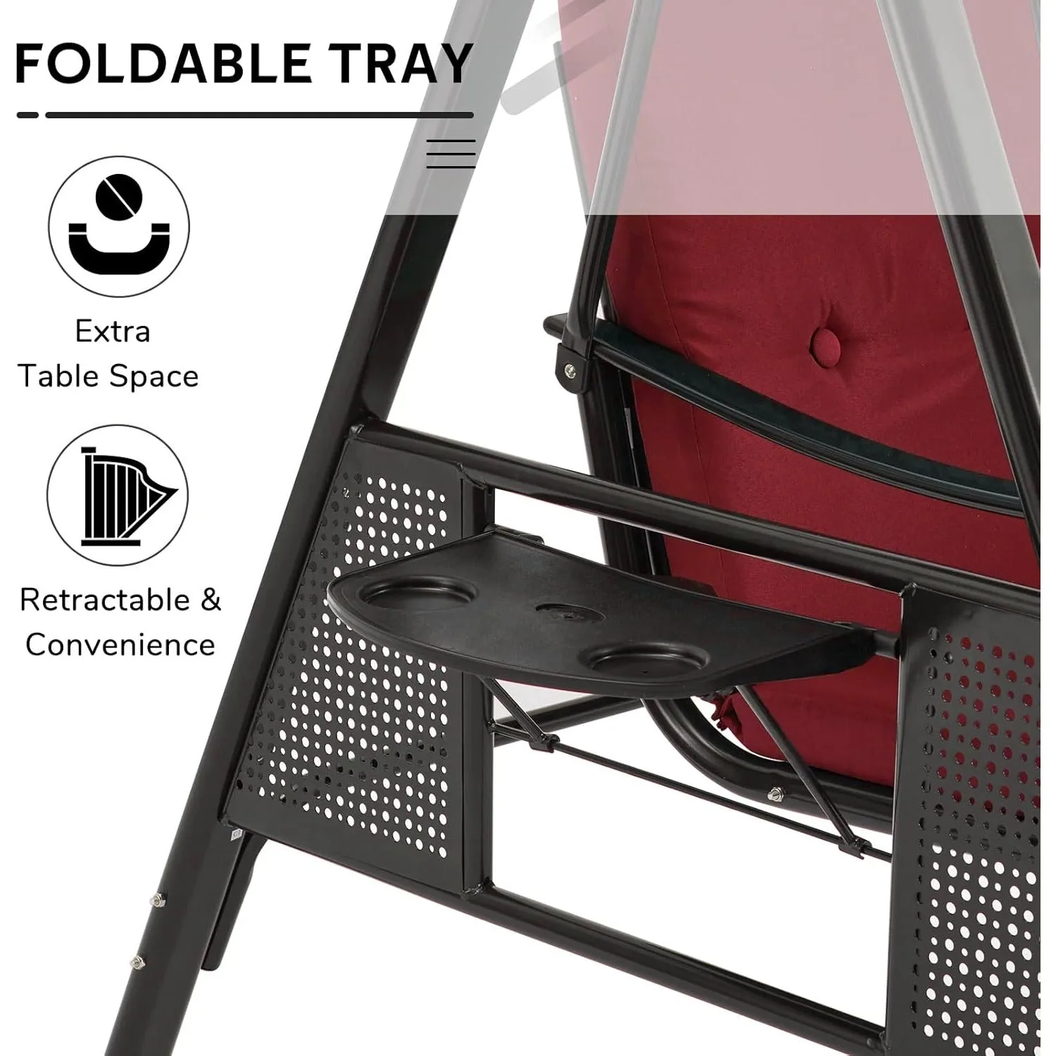 YODOLLA 3-Seat Patio Porch Swing Chair, Red — view 4