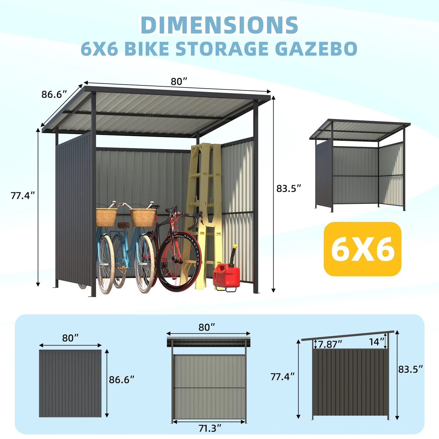 YODOLLA 6' x 6' Gazebo Outdoor Pergola for Patio, Small Lean to Hardtop Grill Gazebo — view 5