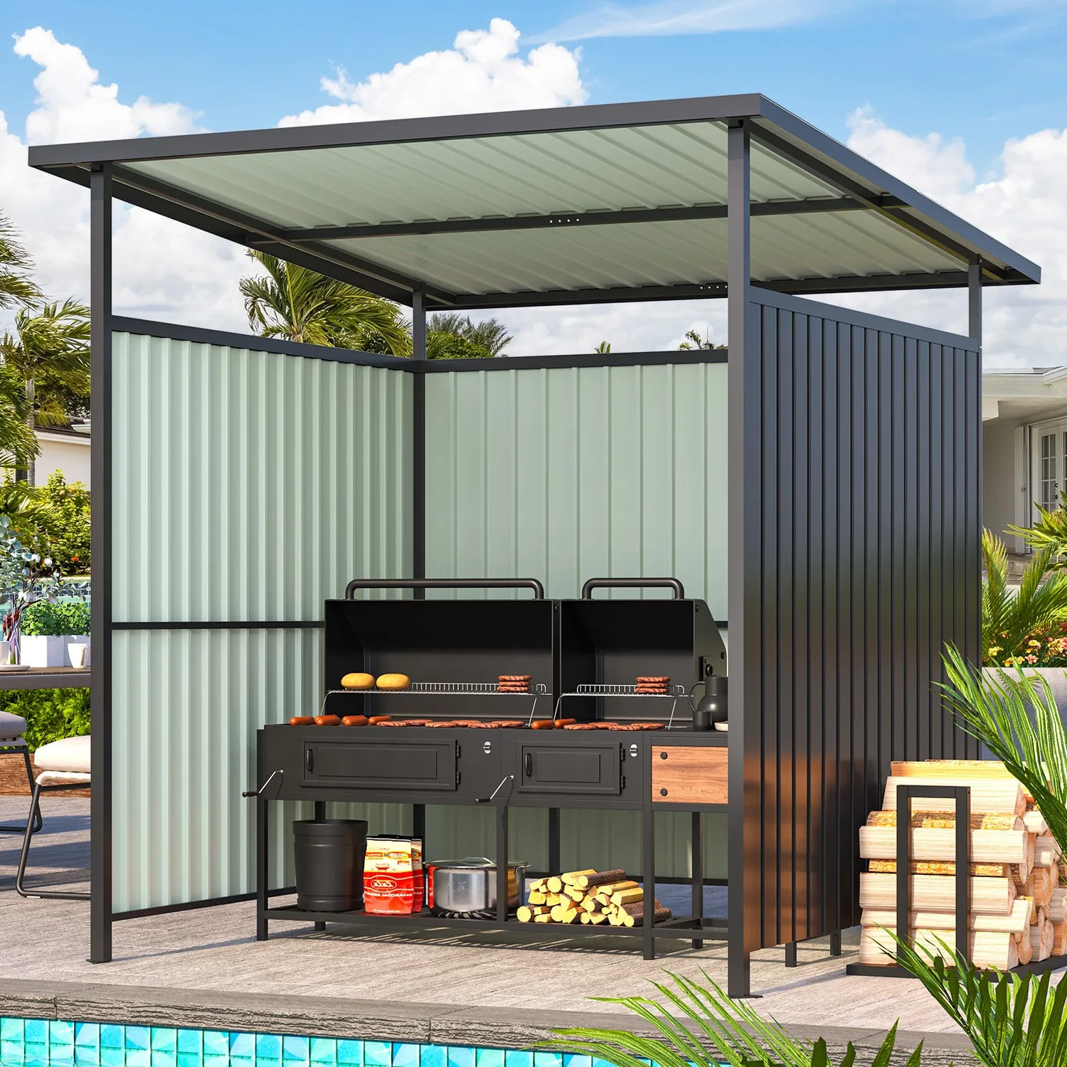 YODOLLA 6' x 6' Gazebo Outdoor Pergola for Patio, Small Lean to Hardtop Grill Gazebo — view 9