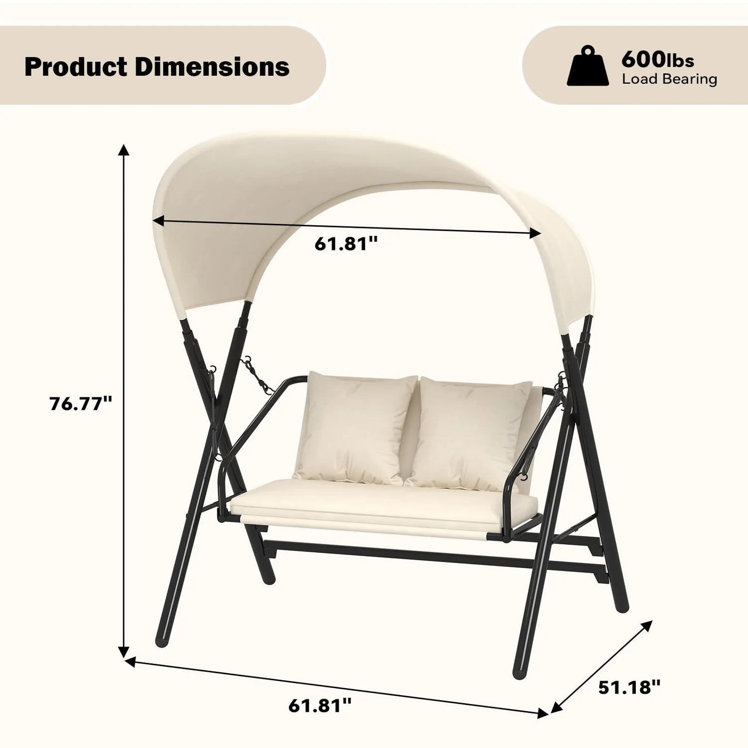 YODOLLA 600LBS Outdoor Porch Swing - 2 Seat Patio Paradise for Your Backyard — view 3