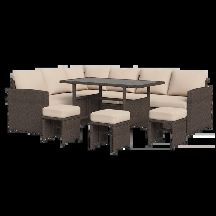 YODOLLA 7-Pc Patio Set, Brown Rattan & Khaki Cushions — view 2