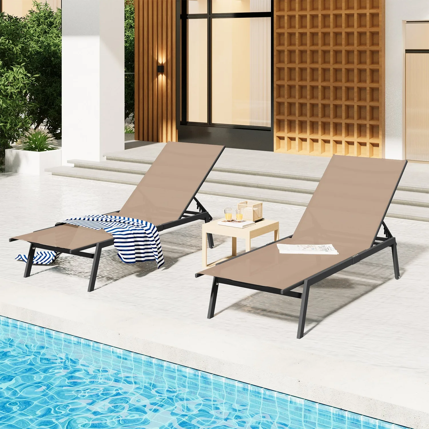 YODOLLA · YODOLLA Curved Pool Lounge Chairs - Elevate Your Outdoor Oasis in Sophisticated Beige