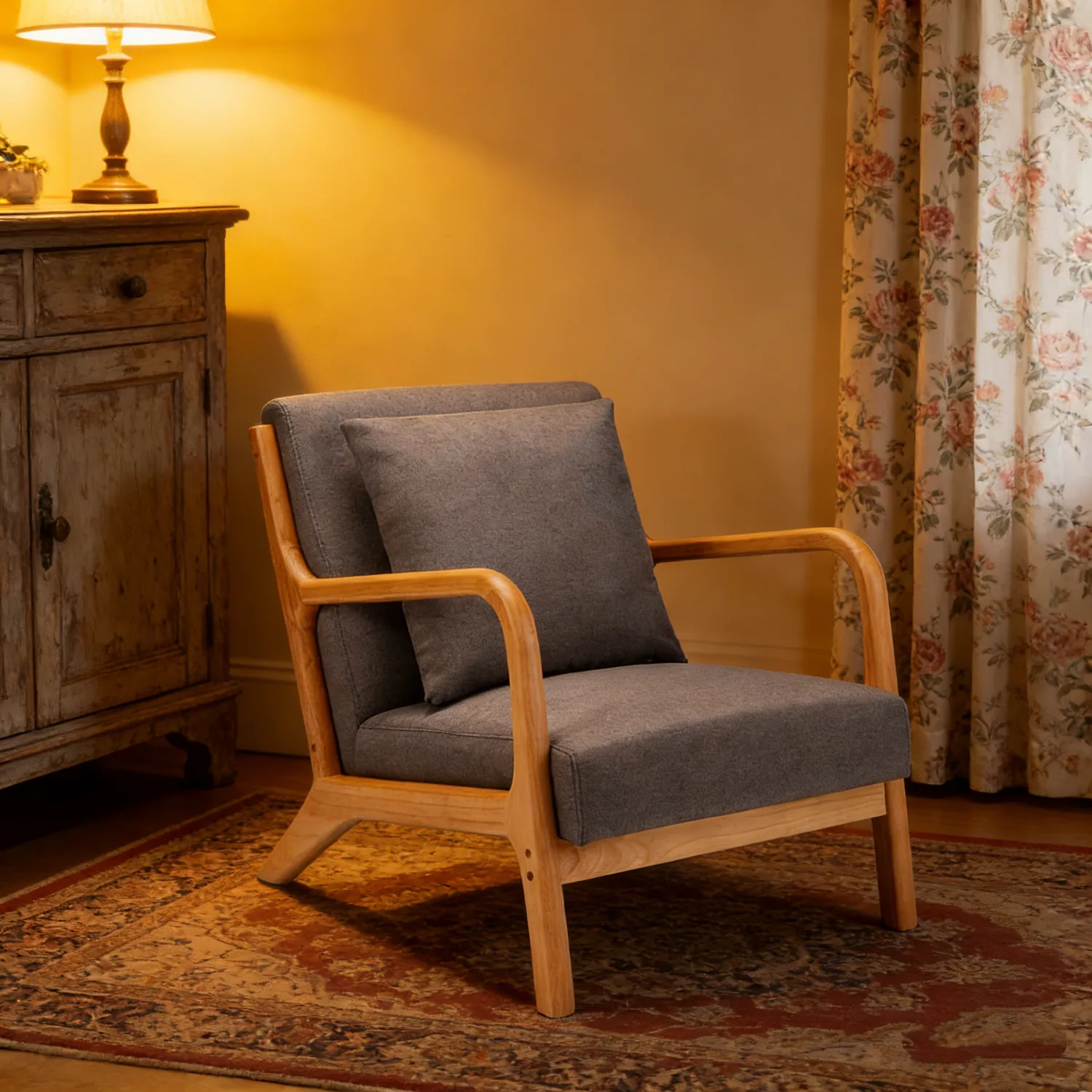YODOLLA Gray Linen Accent Chair - Modern Reading Armchair for Living Room & Bedroom