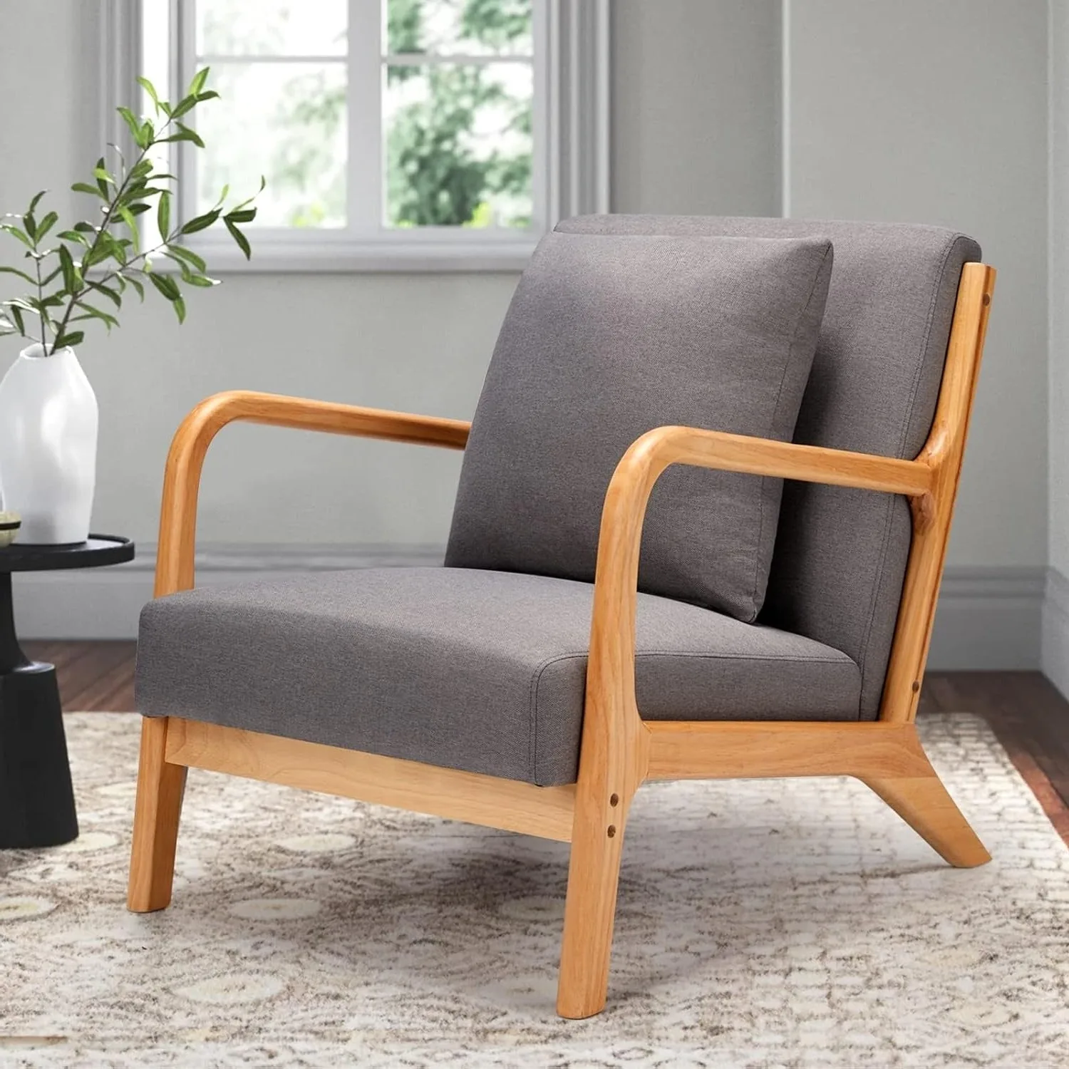 YODOLLA · YODOLLA Gray Linen Accent Chair - Modern Reading Armchair for Living Room & Bedroom