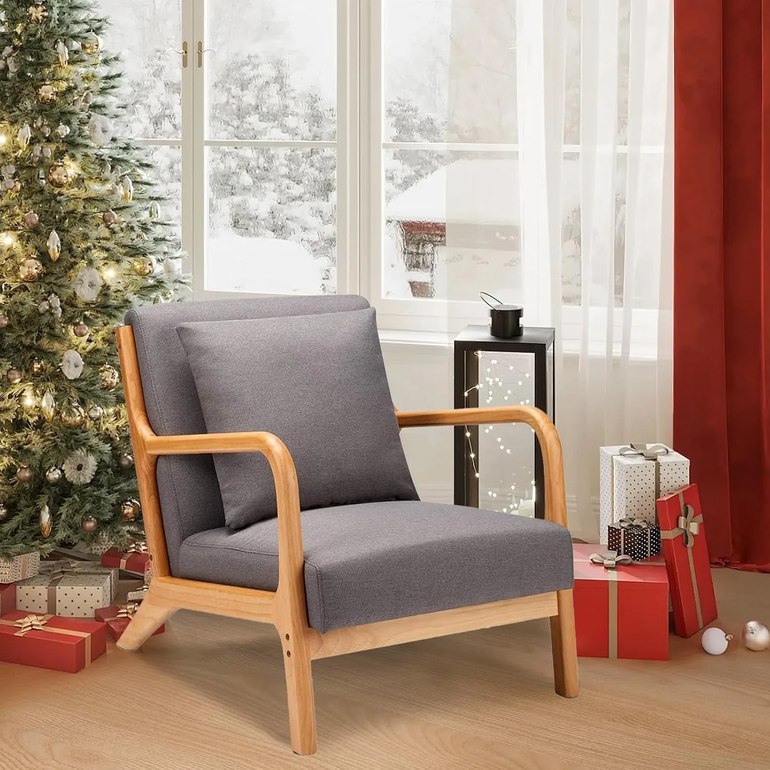 YODOLLA Gray Linen Accent Chair - Modern Reading Armchair for Living Room & Bedroom — view 5