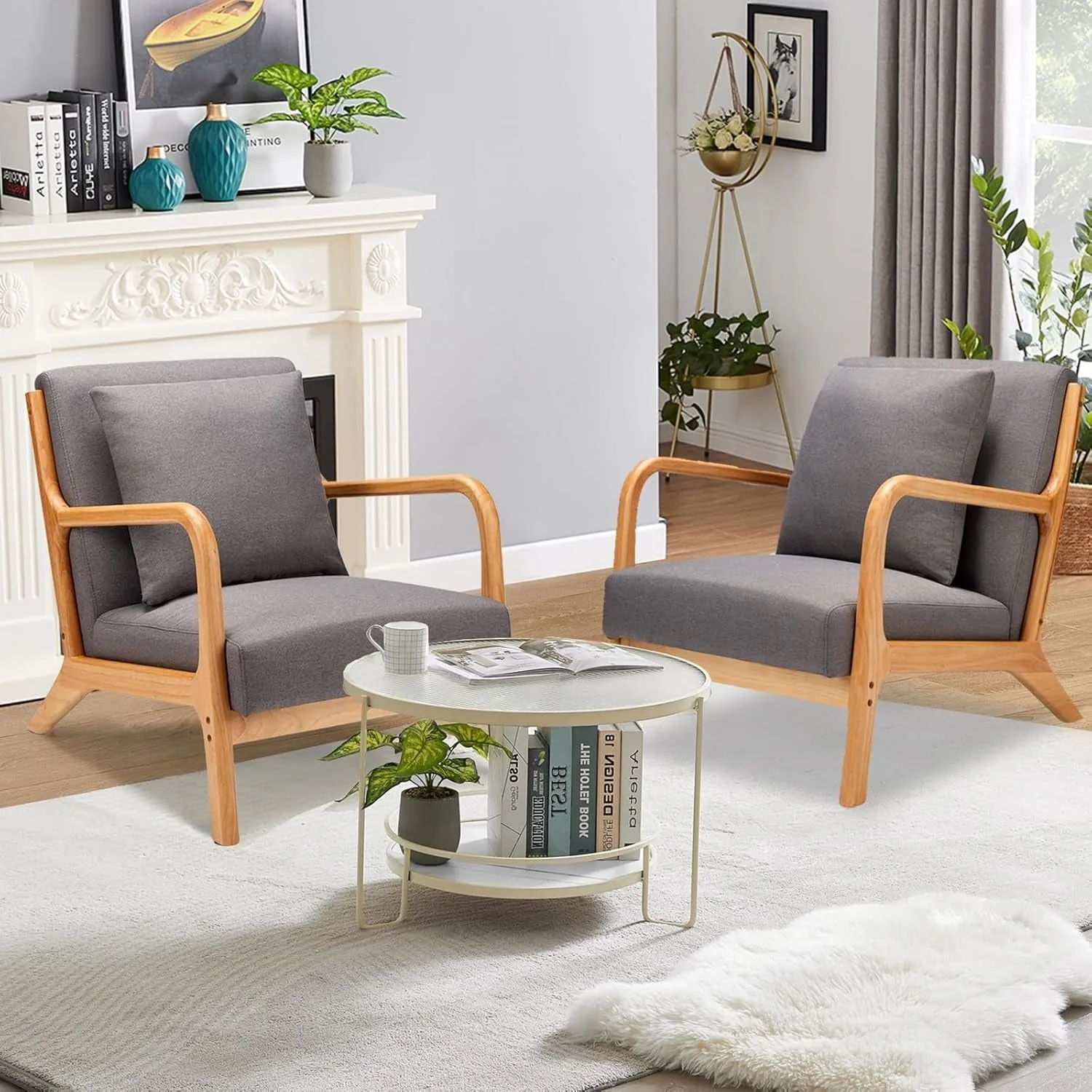 YODOLLA Gray Linen Accent Chair - Modern Reading Armchair for Living Room & Bedroom — view 6
