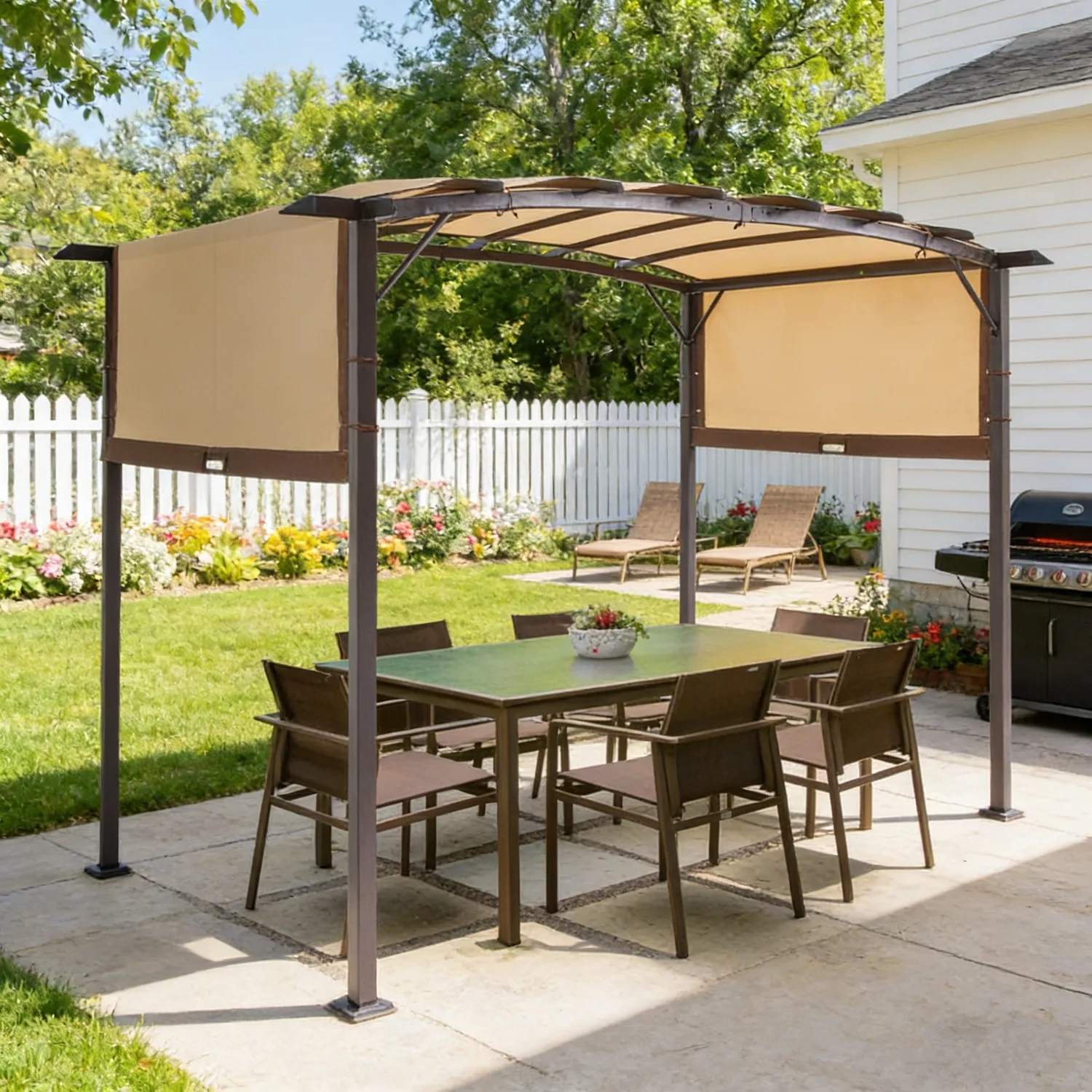 YODOLLA Metal 9' x 12' Outdoor Pergola and Gazebos, Beige — main image
