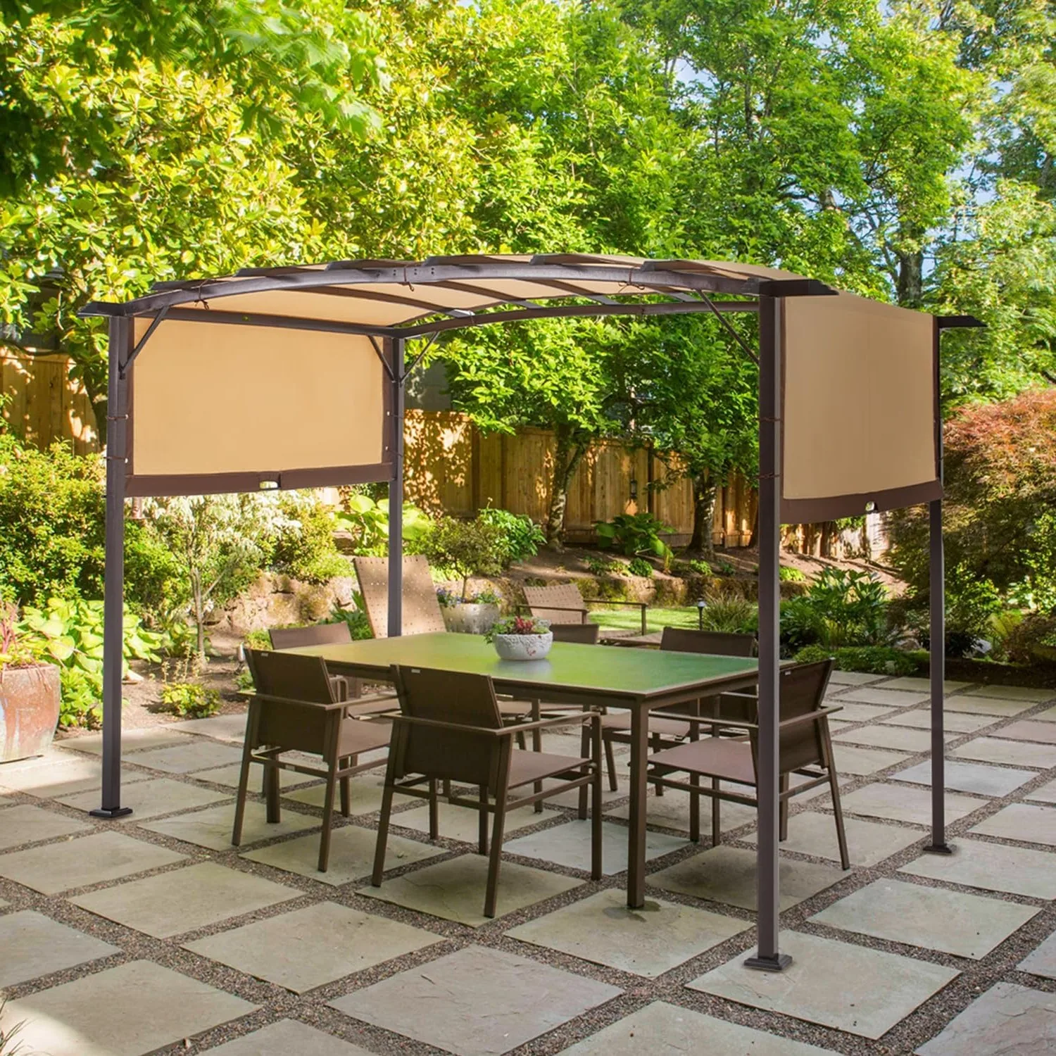 YODOLLA Metal 9' x 12' Outdoor Pergola and Gazebos, Beige — view 2