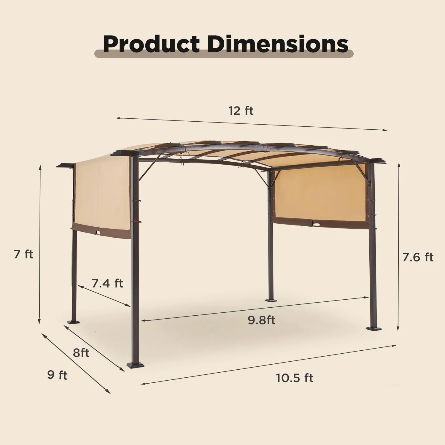 YODOLLA Metal 9' x 12' Outdoor Pergola and Gazebos, Beige — view 5