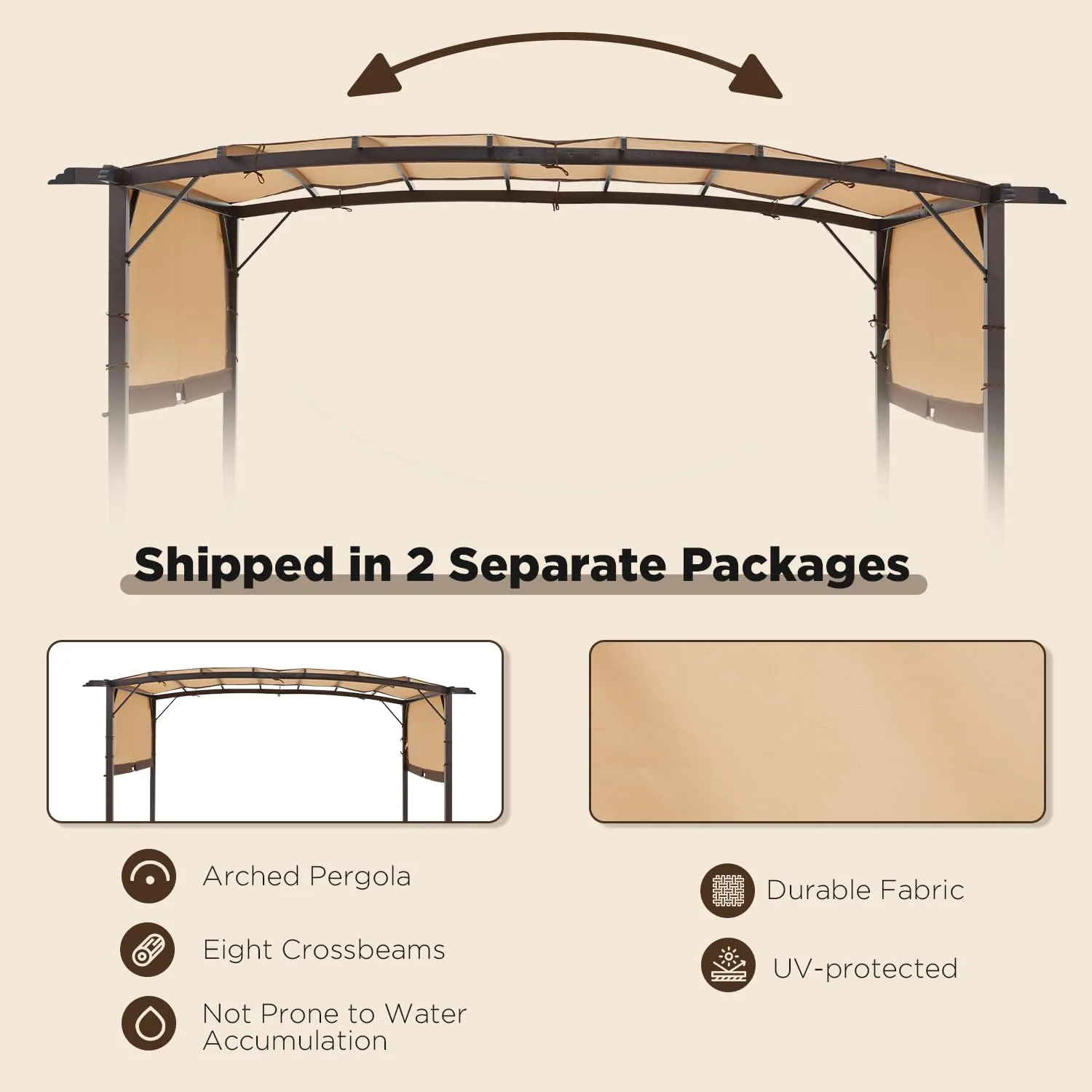 YODOLLA Metal 9' x 12' Outdoor Pergola and Gazebos, Beige — view 8