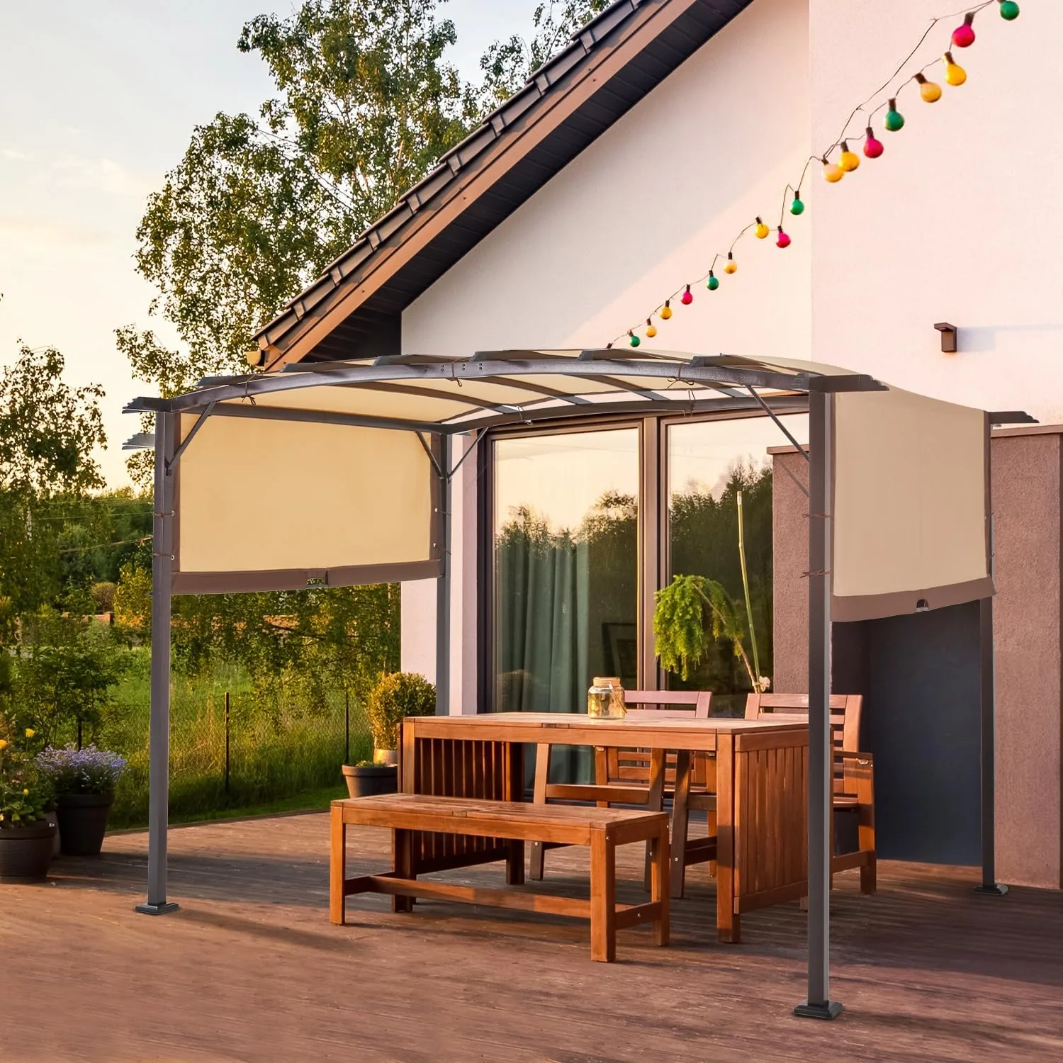 YODOLLA Metal 9' x 12' Outdoor Pergola and Gazebos, Beige — view 9