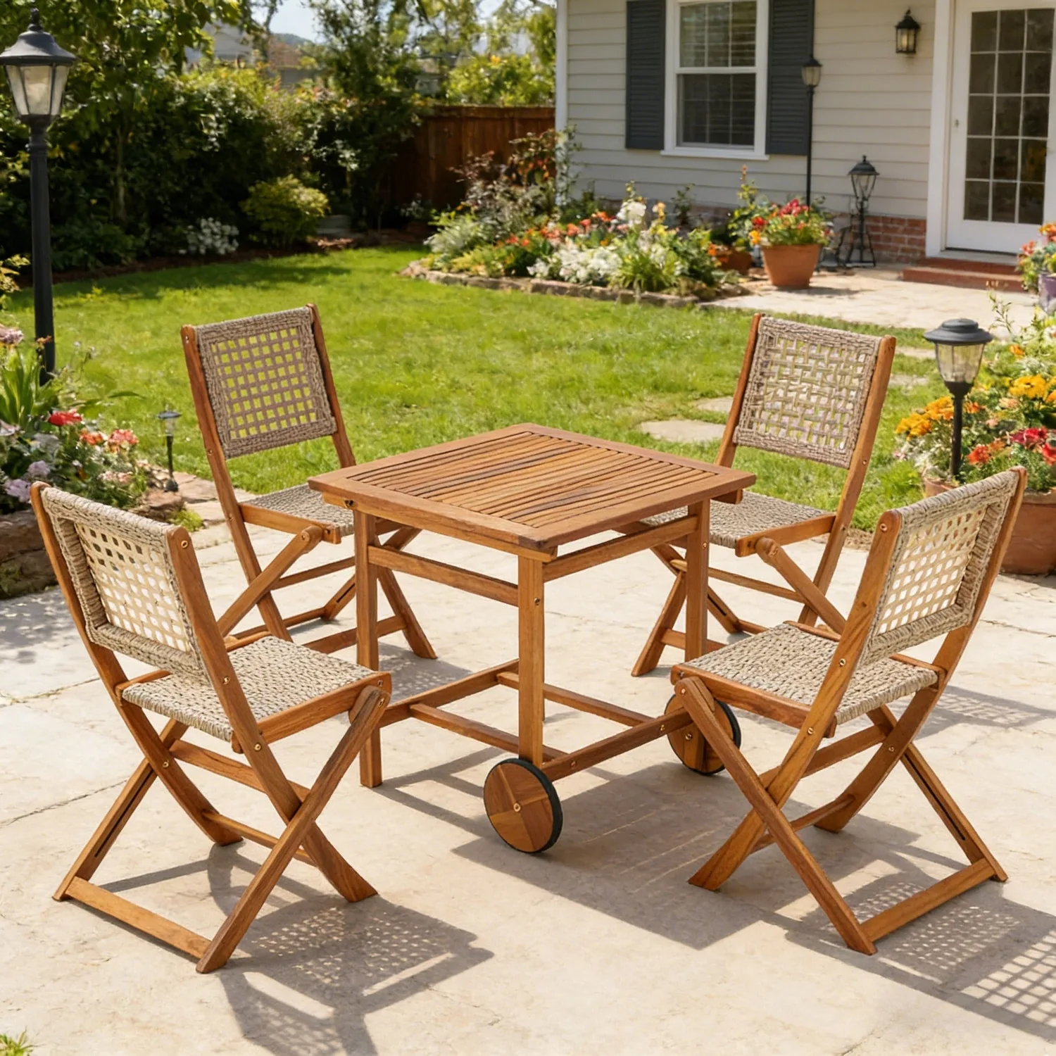 YODOLLA Outdoor Folding Chairs Set, Wooden Patio Dining Set — main image