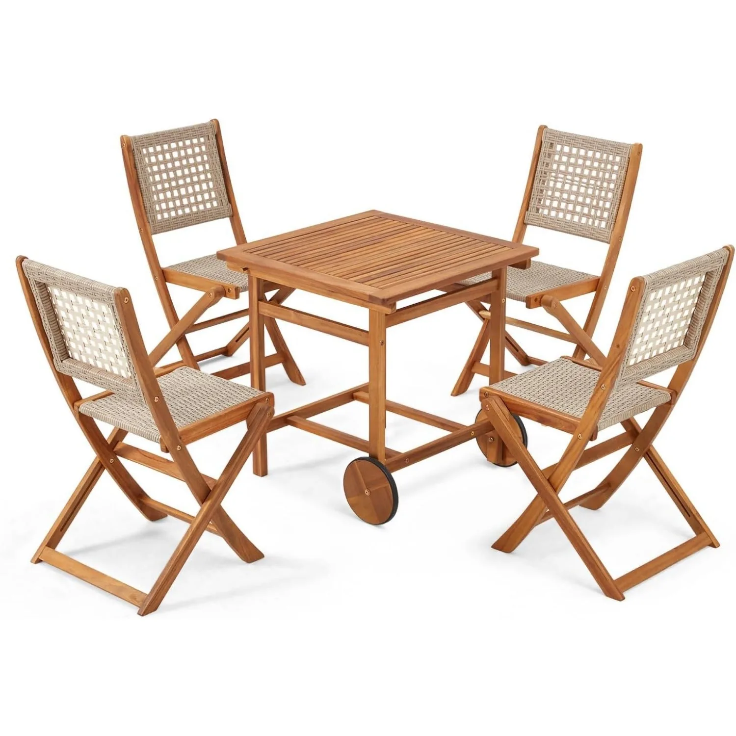 YODOLLA Outdoor Folding Chairs Set, Wooden Patio Dining Set — view 2