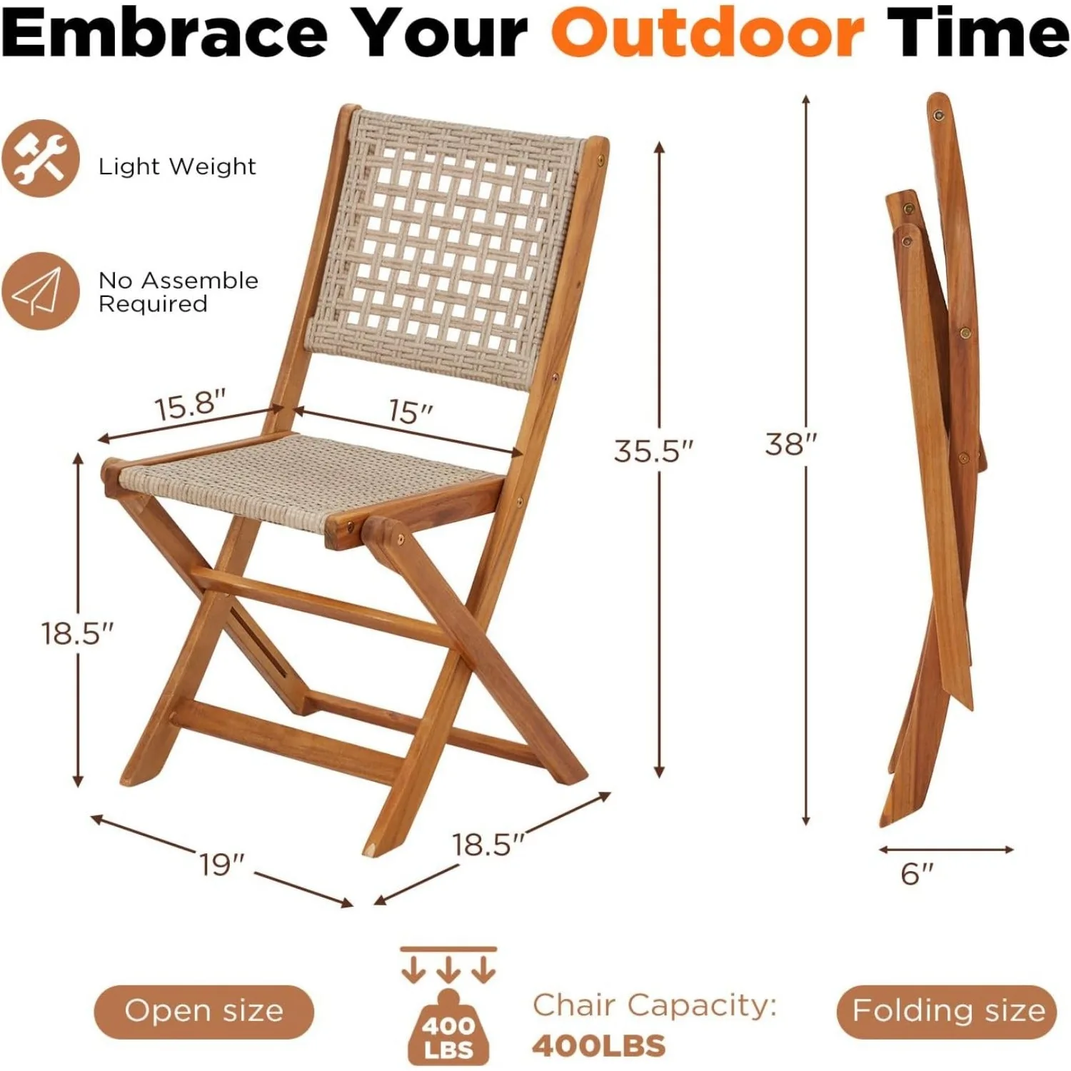 YODOLLA Outdoor Folding Chairs Set, Wooden Patio Dining Set — view 3