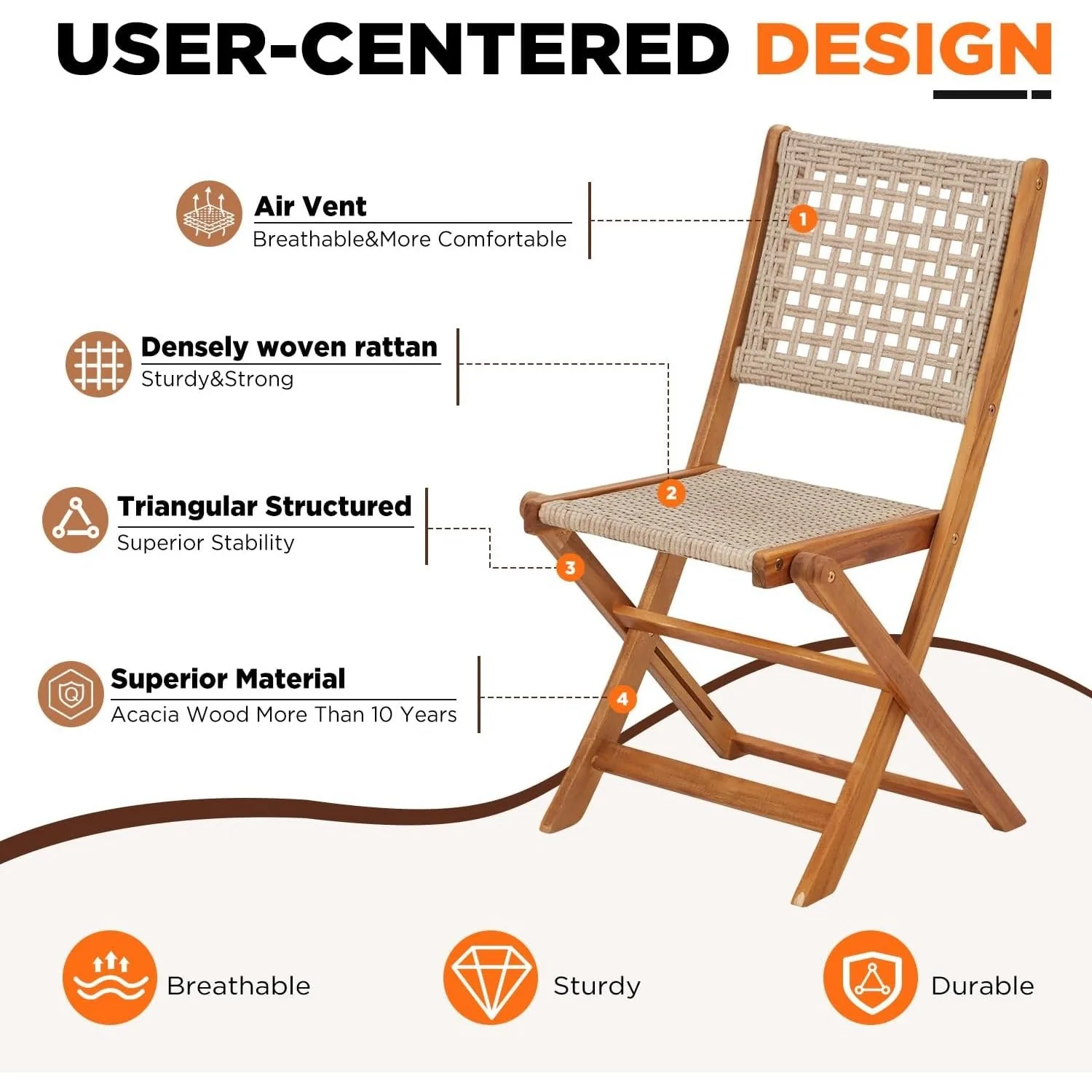 YODOLLA Outdoor Folding Chairs Set, Wooden Patio Dining Set — view 4