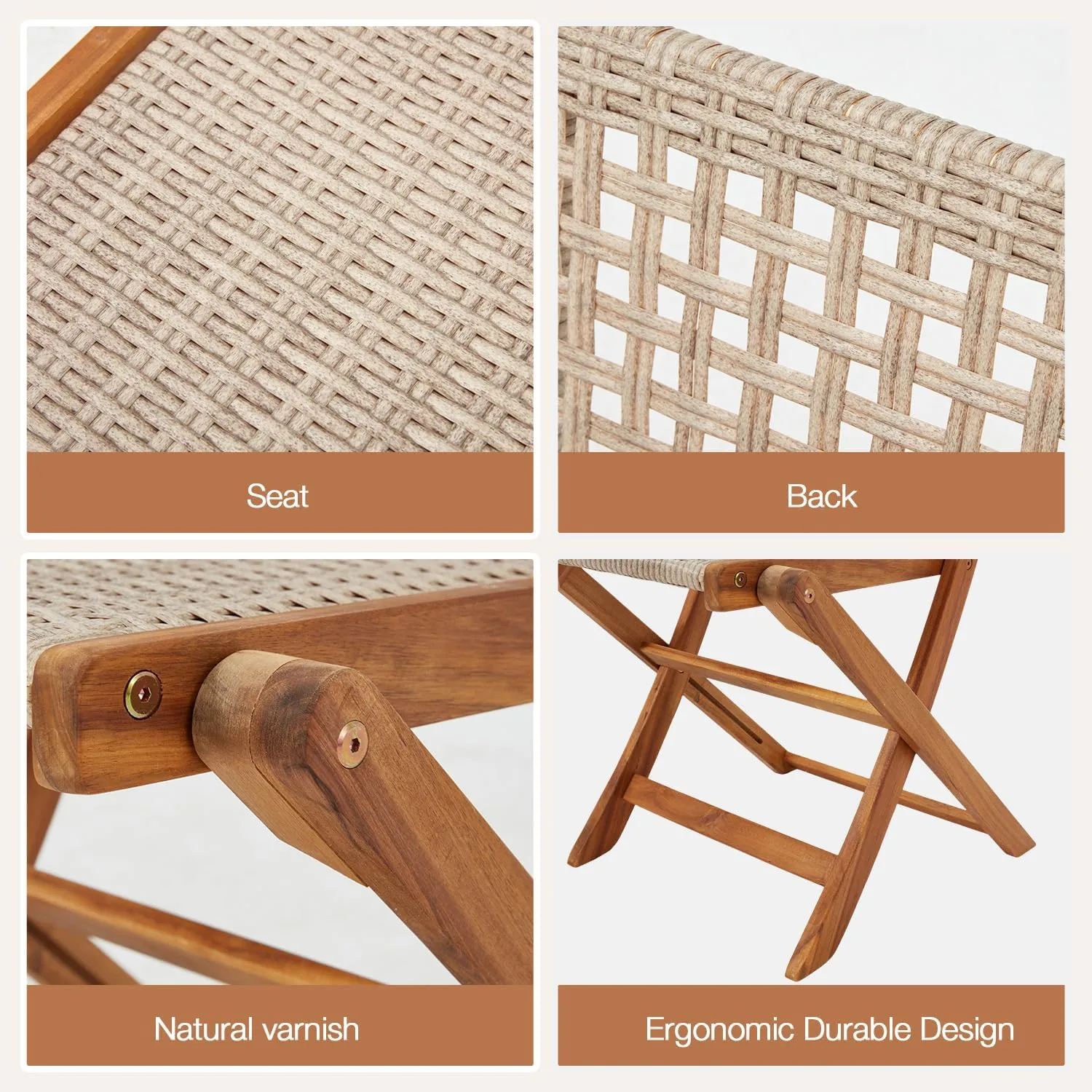 YODOLLA Outdoor Folding Chairs Set, Wooden Patio Dining Set — view 6