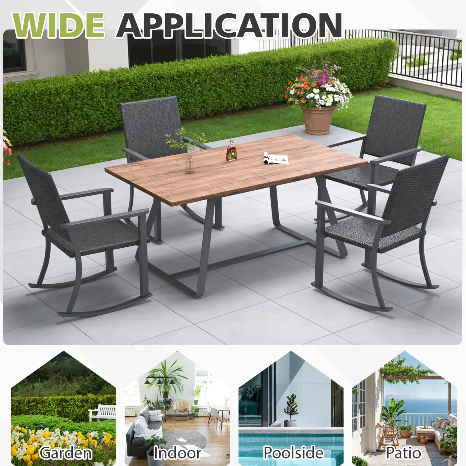 YODOLLA Outdoor Rattan Patio Chairs with Armrests and Metal Frame (1pcs) — view 7