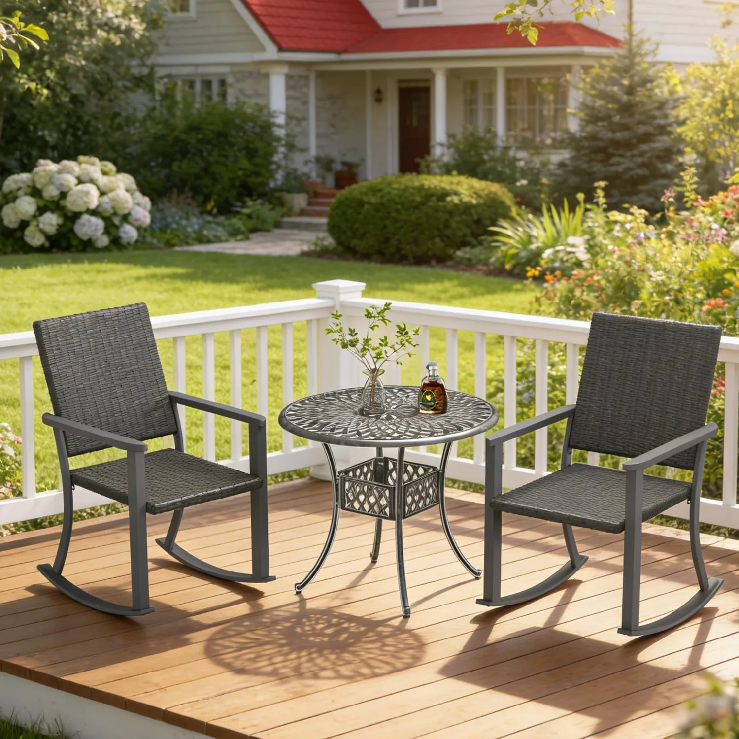 YODOLLA Outdoor Rattan Patio Chairs with Armrests and Metal Frame (1pcs) — view 9