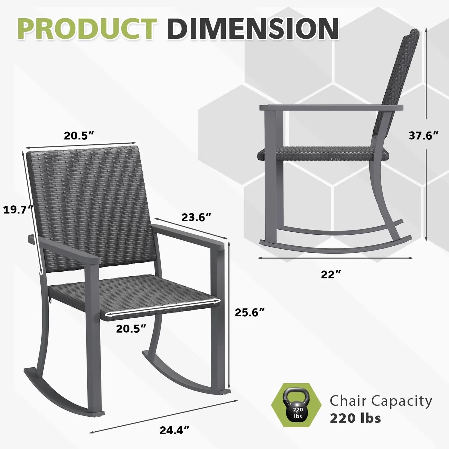 YODOLLA Outdoor Rattan Patio Chairs with Armrests and Metal Frame (4pcs) — view 3