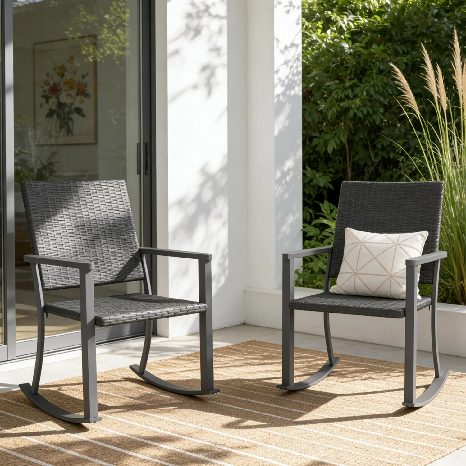 YODOLLA Outdoor Rattan Patio Chairs with Armrests and Metal Frame (4pcs) — view 7